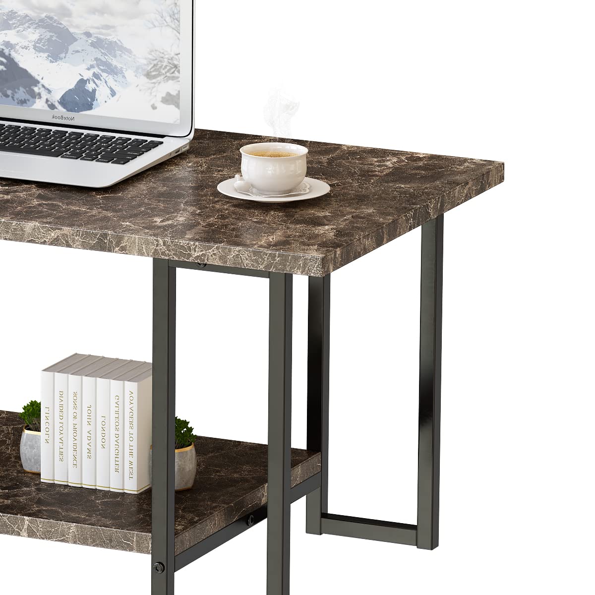 AWQM Marble Coffee Table, Faux Marble Top Rectangular Coffee Table