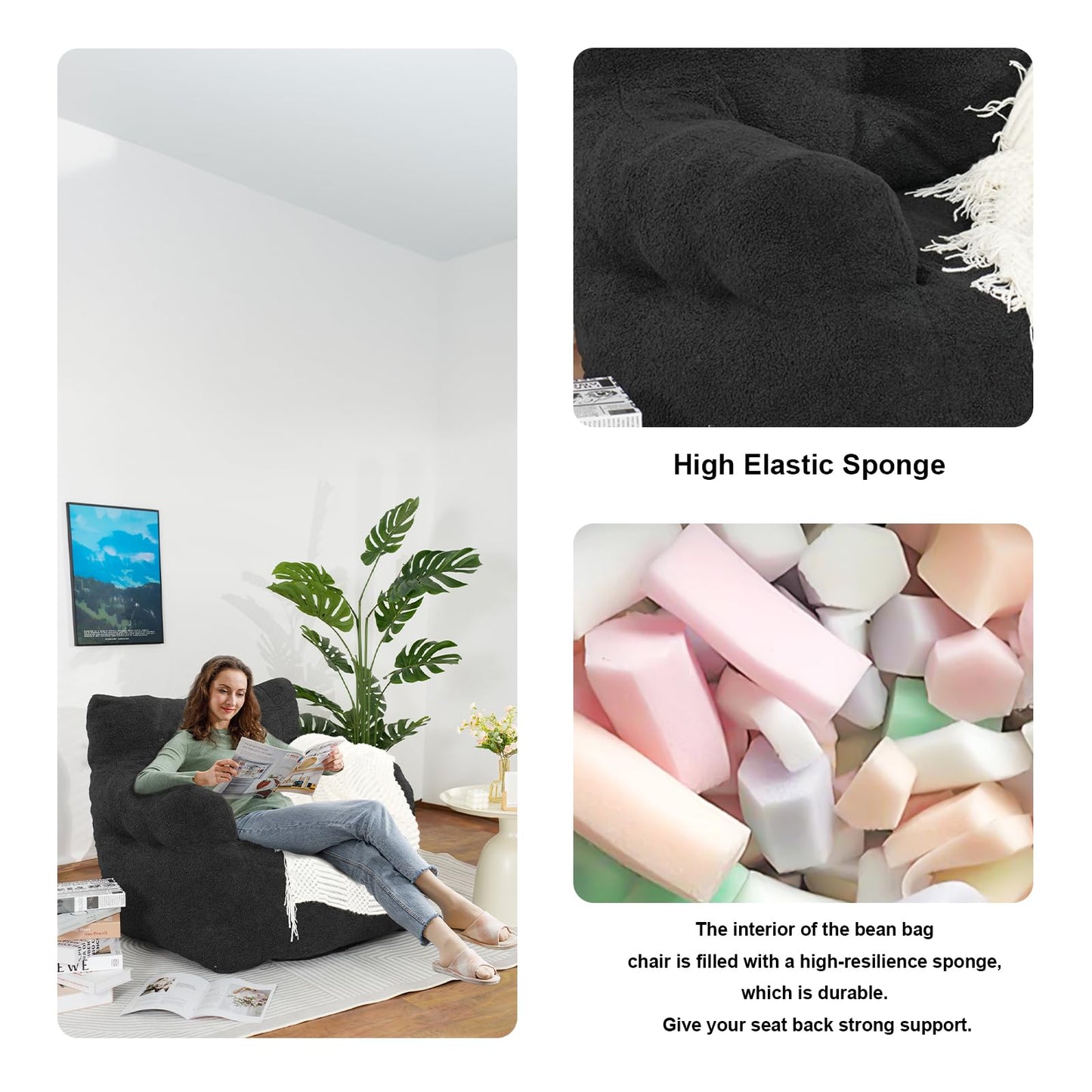 AWQM Padded Giant Bean Bag Chair, Giant Fluffy Faux Fur Bean Bag Lounger