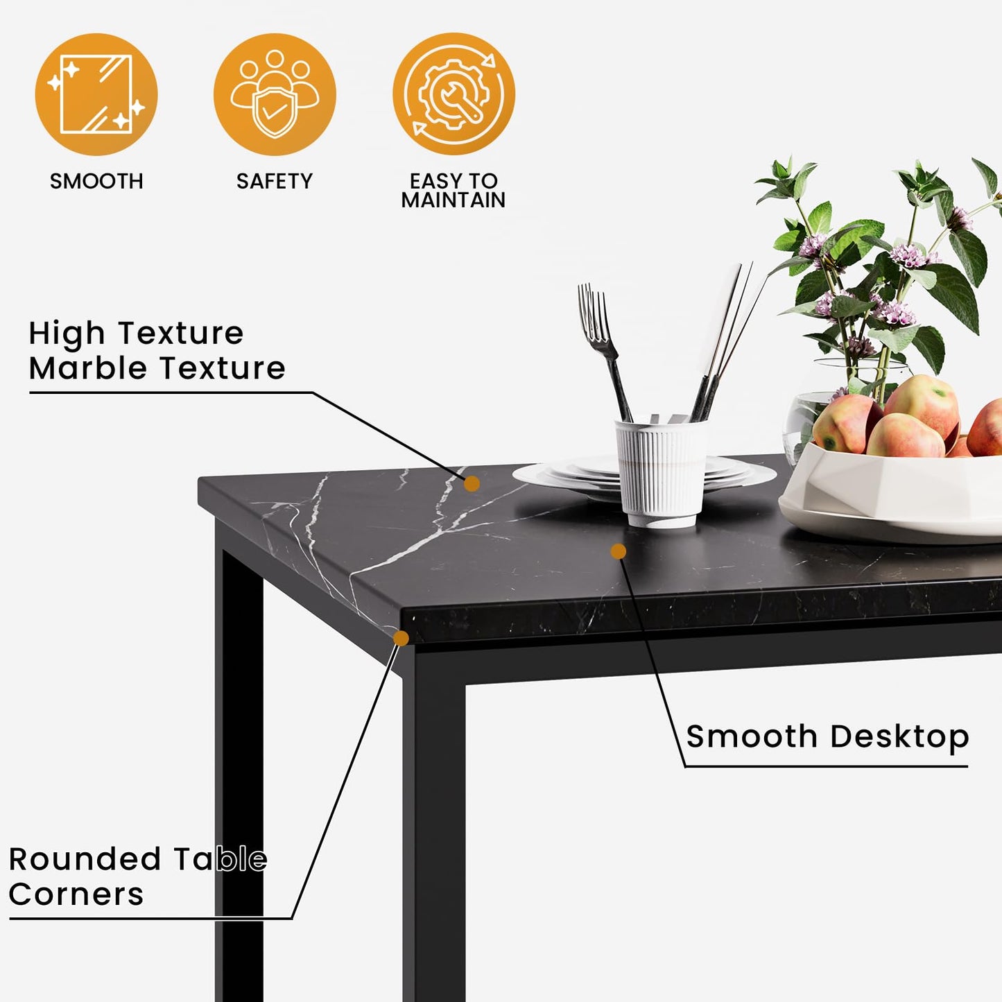 AWQM Modern Marble Kitchen Dining Table and Chairs 6 Person Dining Velvet Stools