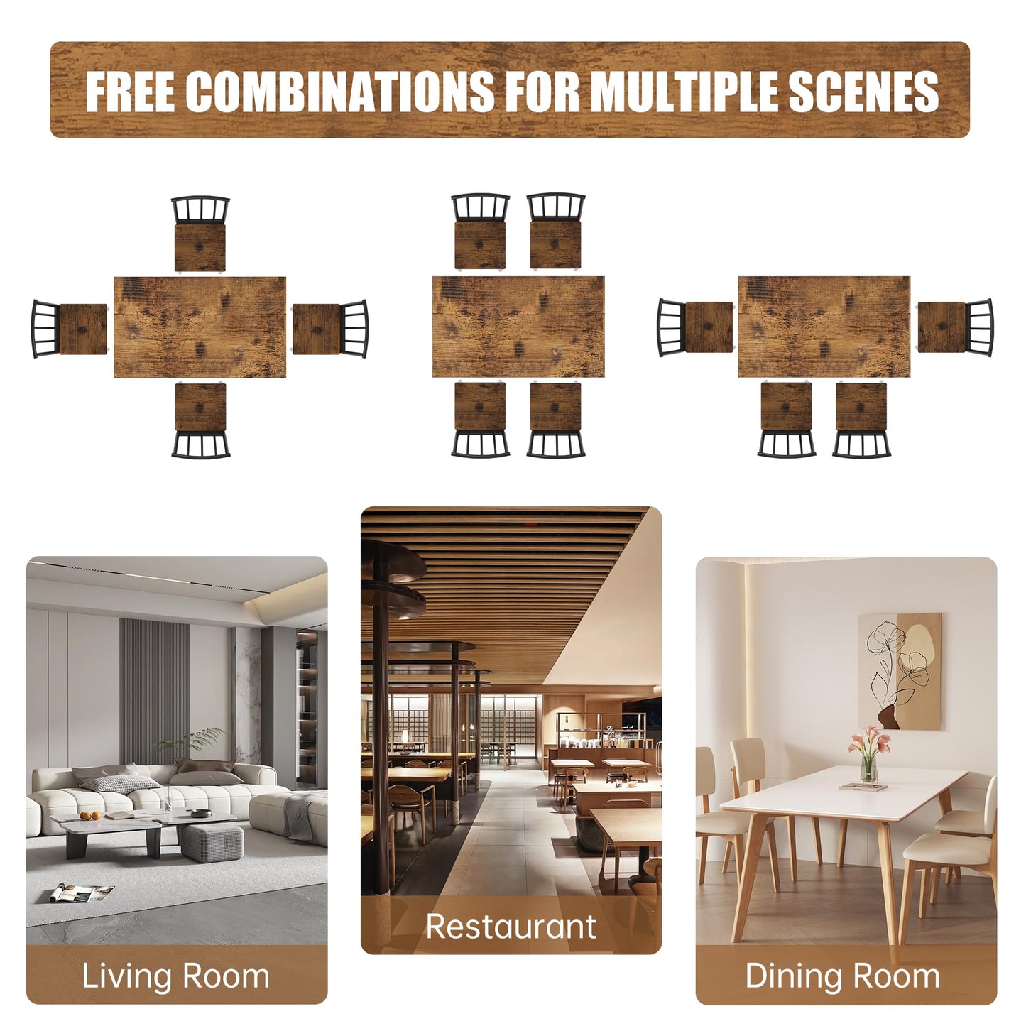 AWQM Industrial Wooden Kitchen Table Chair Dining Table Adjustable Table Legs