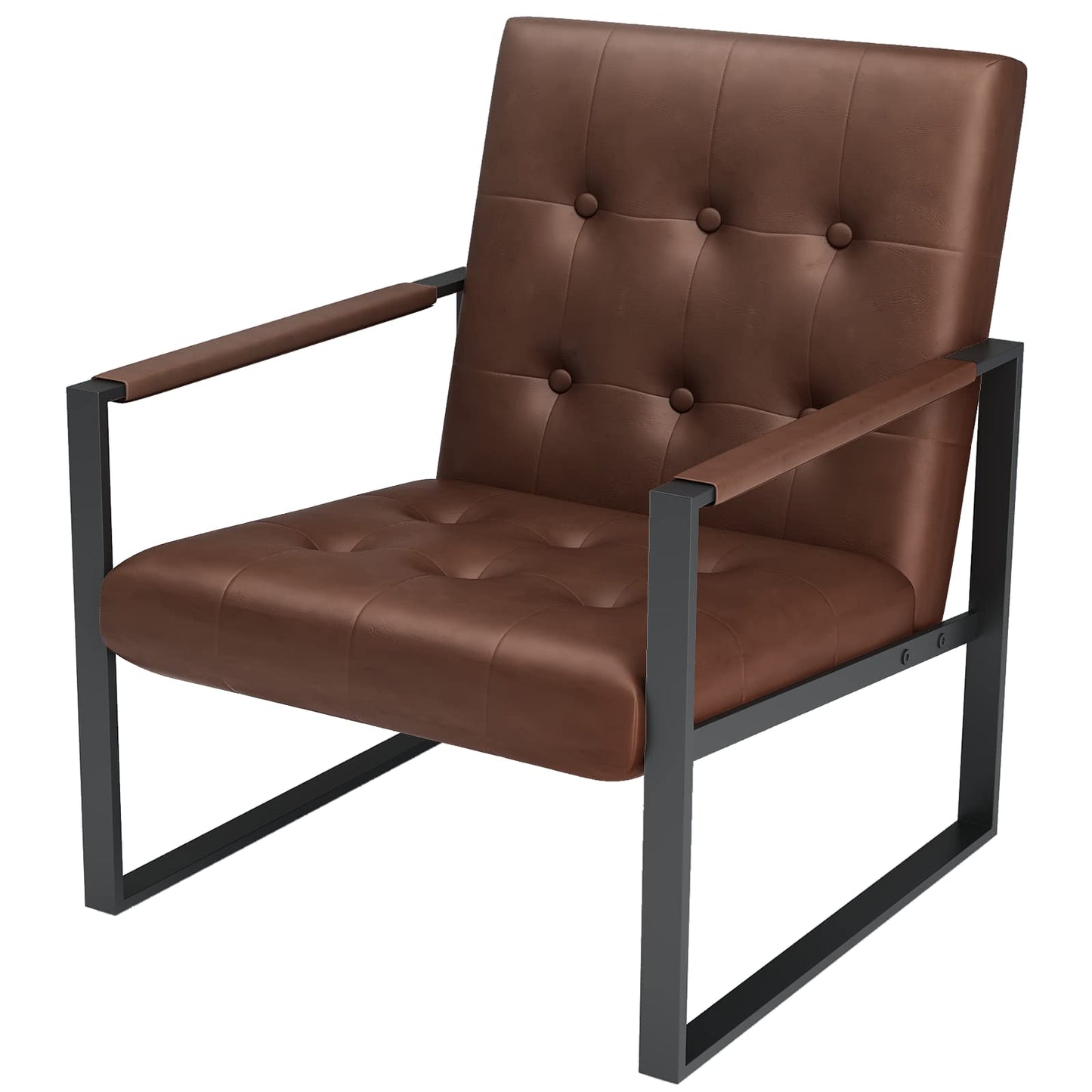 AWQM Mid-Century Armrest Tufted Faux Leather Upholstered Chair