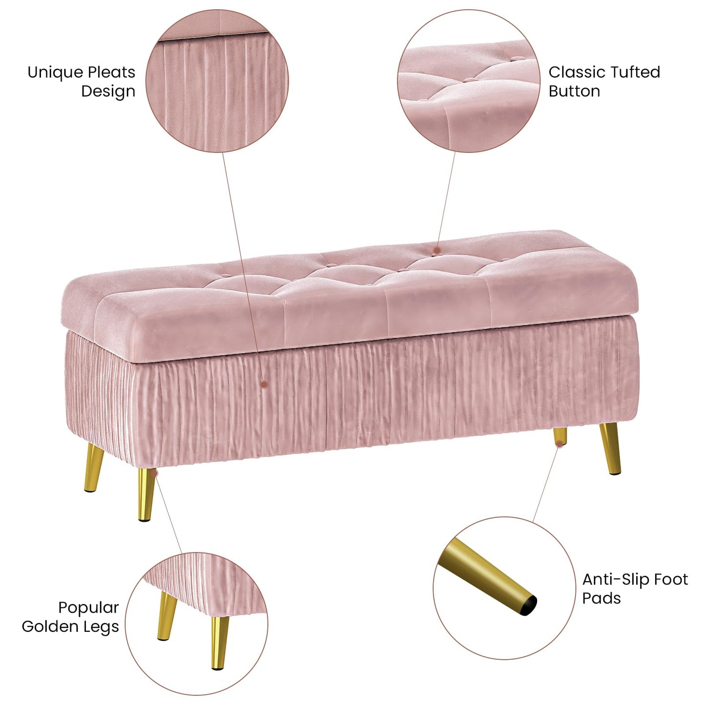AWQM Tufted Storage Ottoman, Velvet Upholstered Storage Ottoman