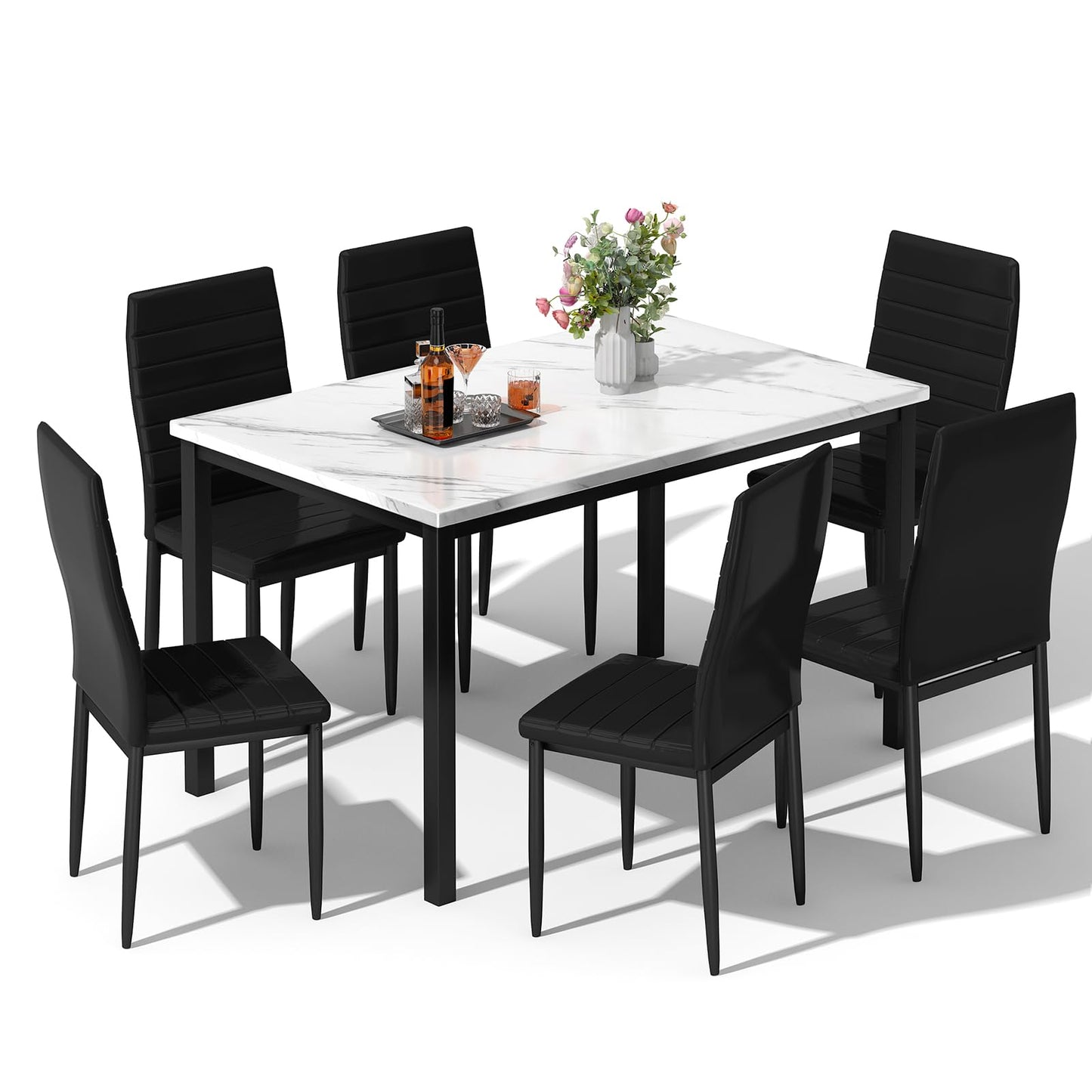 AWQM  Artificial Marble Dining Table Set 6-Person Dining Table Set