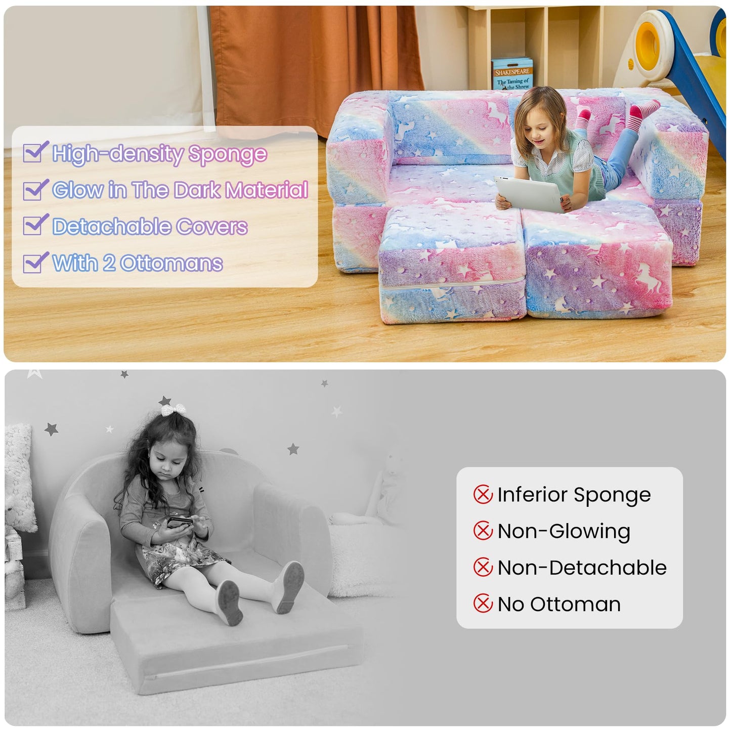 AWQM Foldable modular children's play sofa, glow-in-the-dark children's play sofa