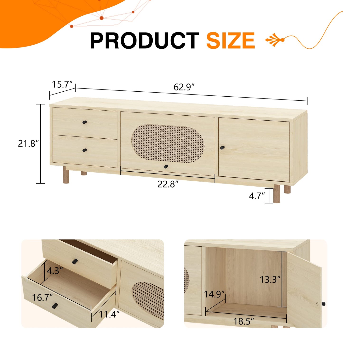 AWQM Rattan Door Boho TV Stand