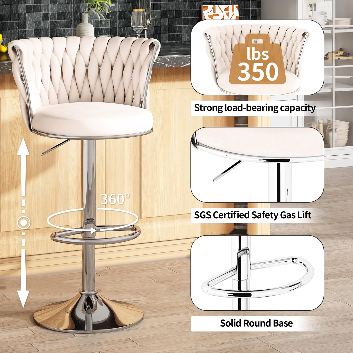 AWQM Bar Stool Set Velvet Swivel Chair