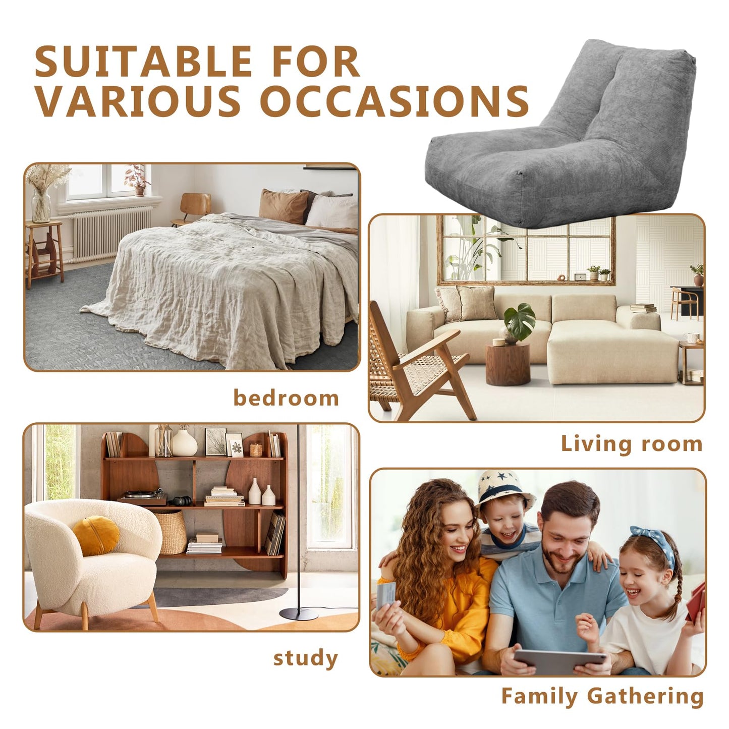 AWQM Adult bean bag chair with ergonomic support reading floor sofa chair.