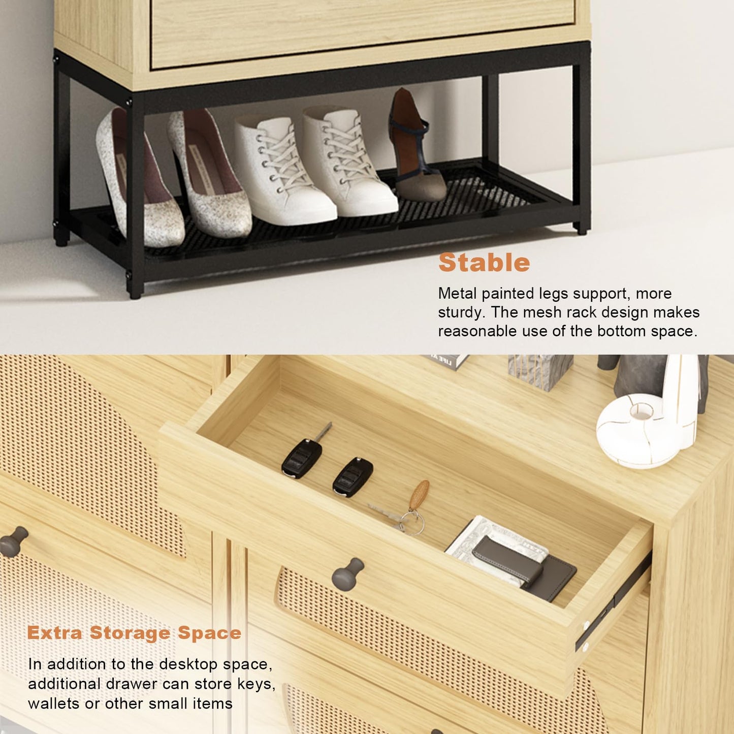 AWQM natural rattan shoe cabinet corridor freestanding shoe rack