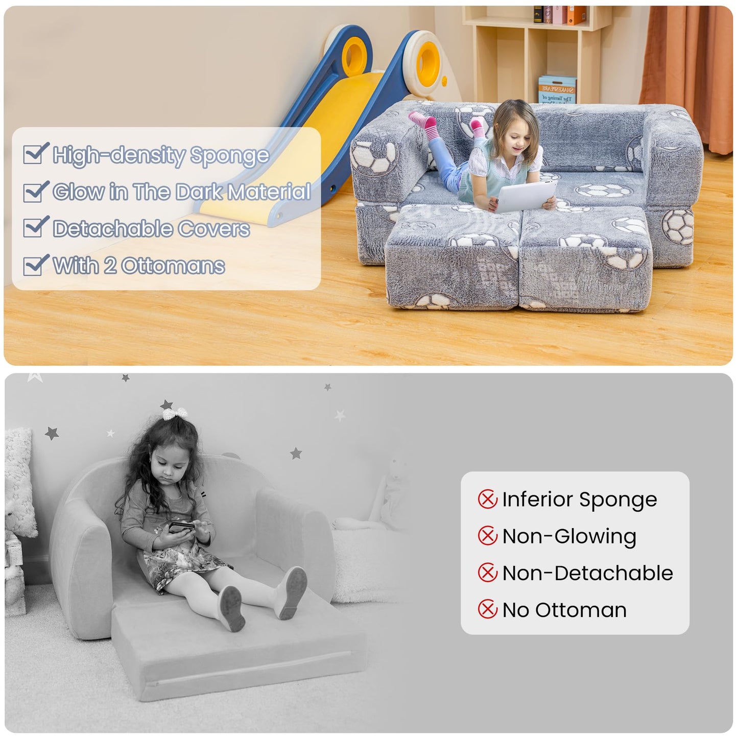 AWQM Foldable modular children's play sofa, glow-in-the-dark children's play sofa