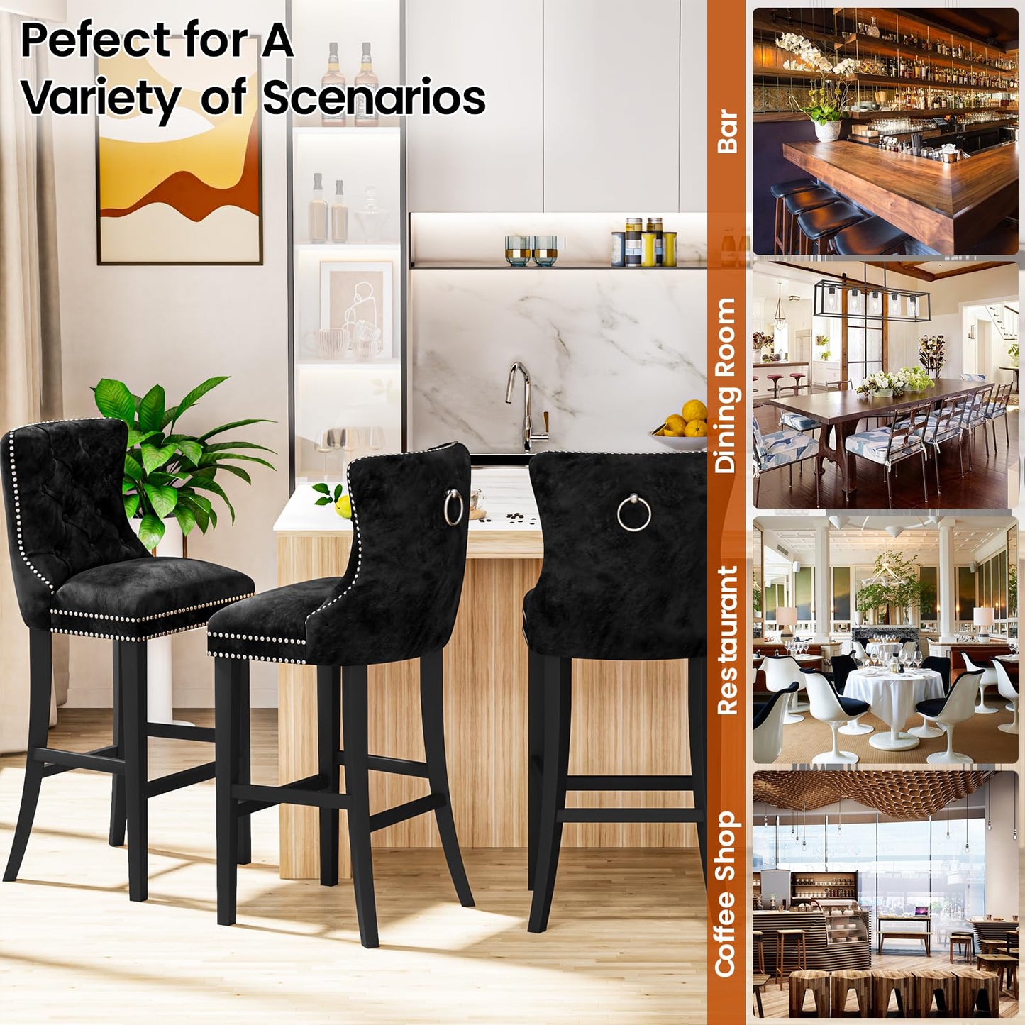 AWQM Velvet Tufted Counter Height Bar Stool Set of 4
