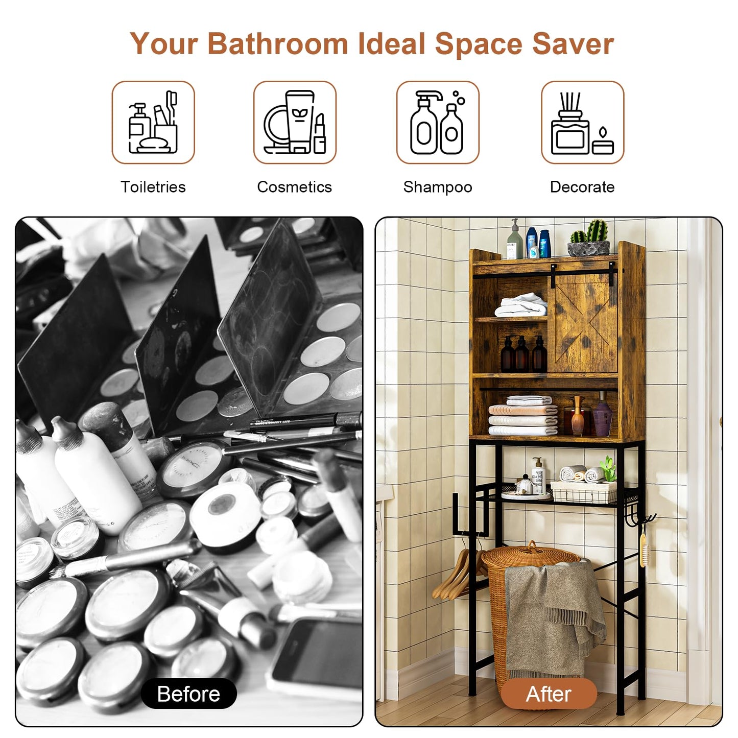 AWQM Industrial Wooden Above Toilet Storage Cabinet