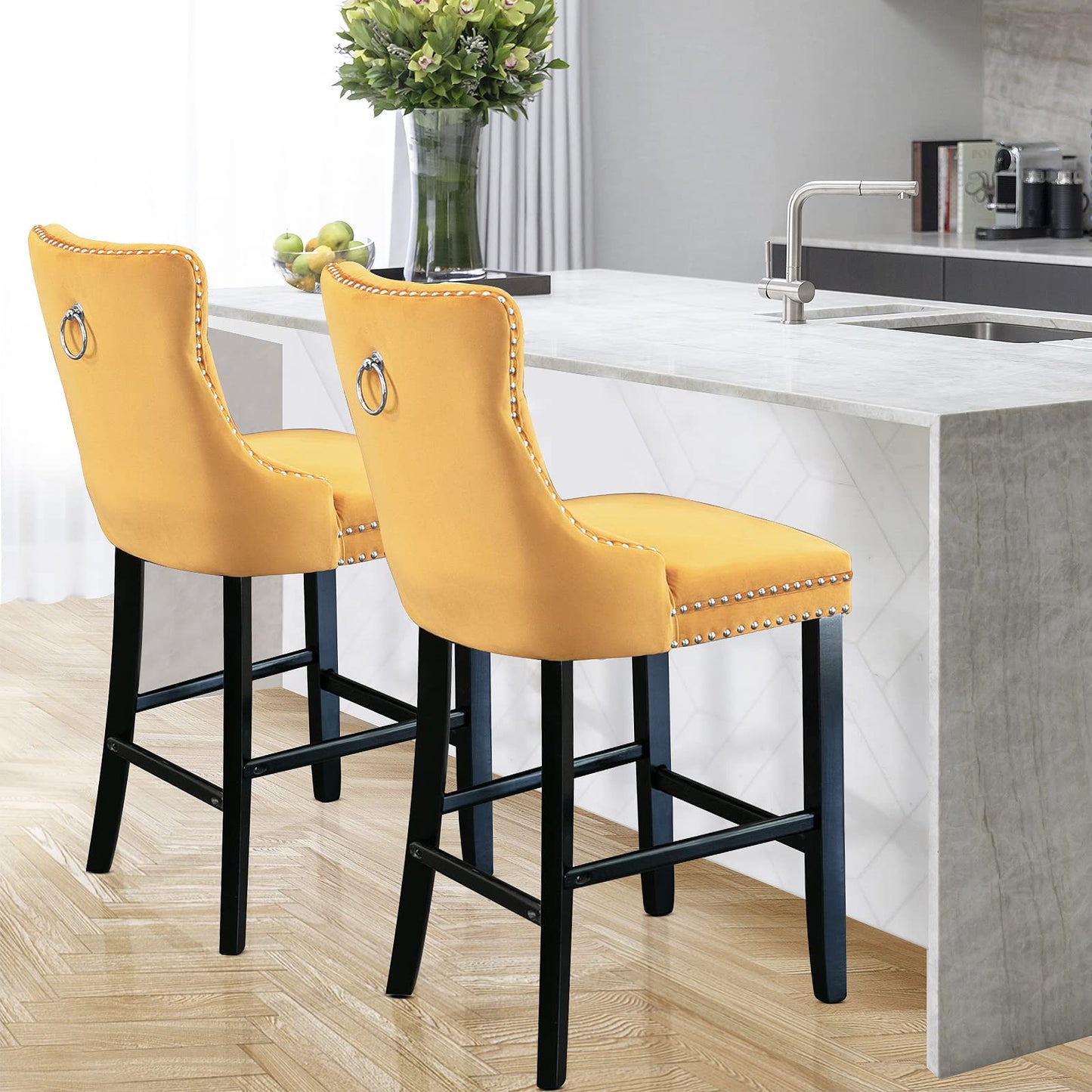 AWQM Velvet Tufted Wine Cooler High Bar Stool Set of 2