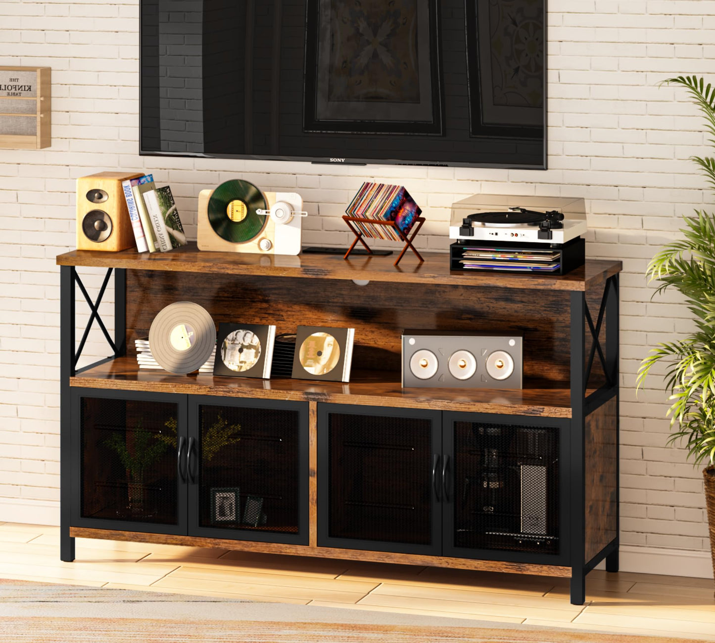 AWQM Retro Kitchen Freestanding Storage Cabinet with Power Socket and USB Port