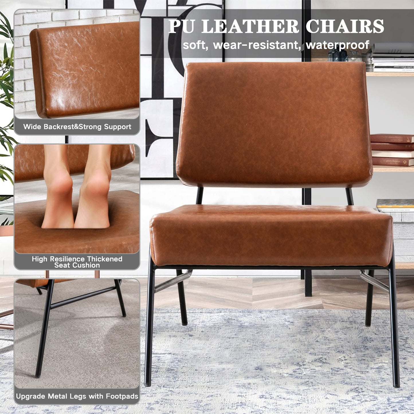 AWQM Mid-Century Modern Leather Armless Chair