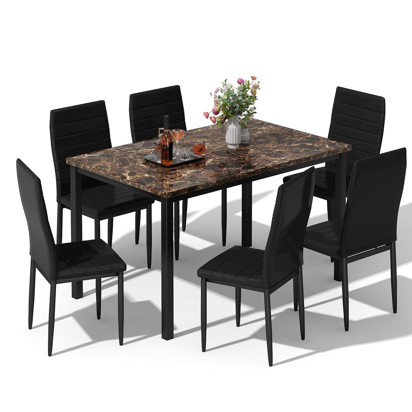 AWQM  Artificial Marble Dining Table Set 6-Person Dining Table Set