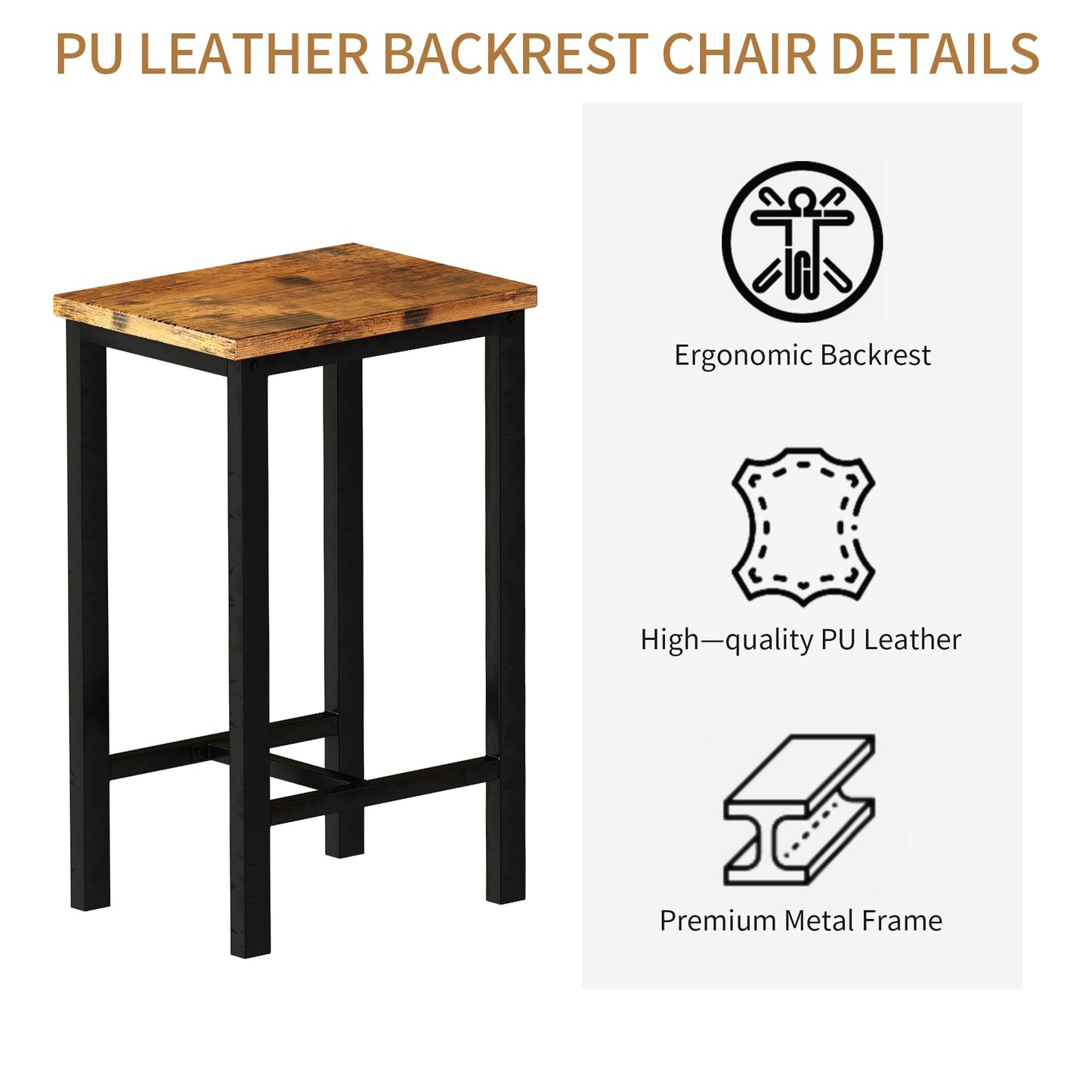 AWQM Industrial Wood 2-Person Dining Table Set with High Bar