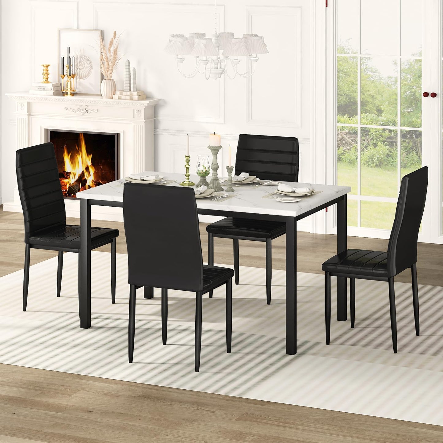 AWQM Faux Marble Dining Table and Chairs Set,4 Dining Table and Chairs