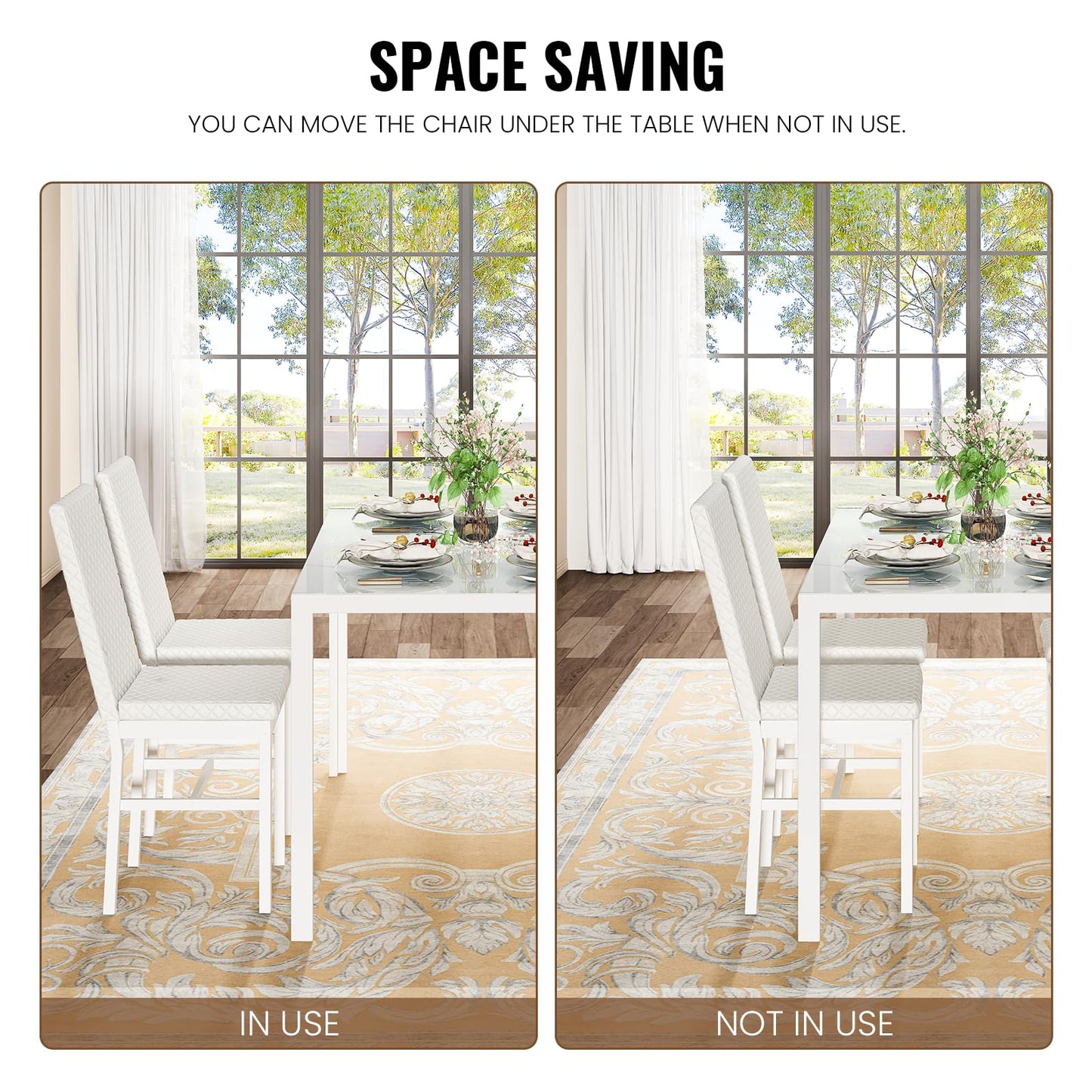 AWQM Glass Dining Table and Velvet Dining Chairs 4-Person Dining Table Set