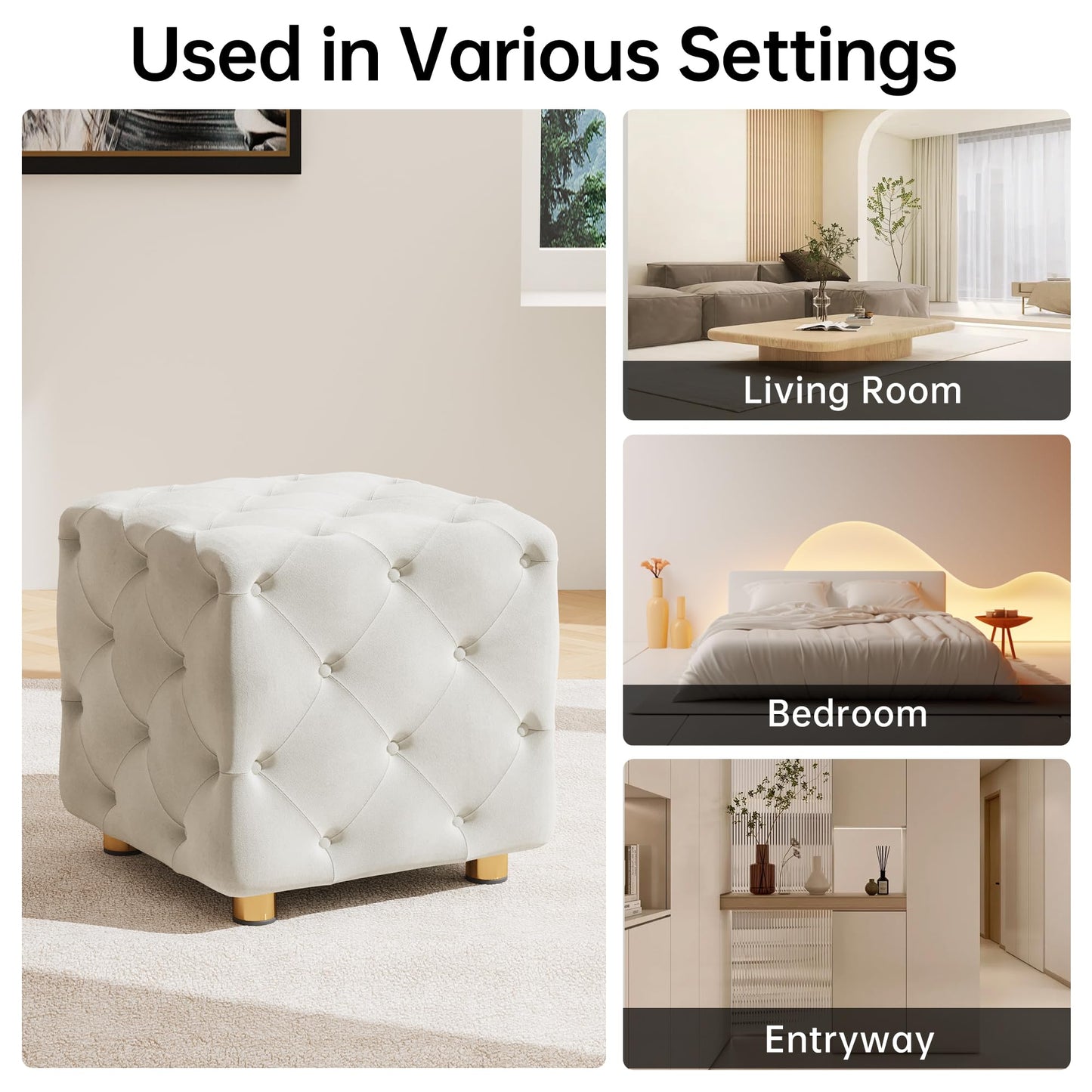 AWQM Small Velvet Ottoman, Modern Versatile Square Footstool with Metal Legs