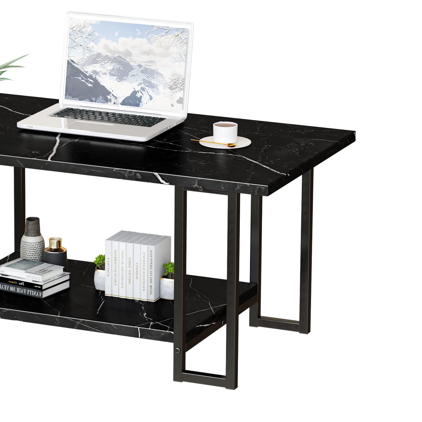 AWQM Marble Coffee Table, Faux Marble Top Rectangular Coffee Table