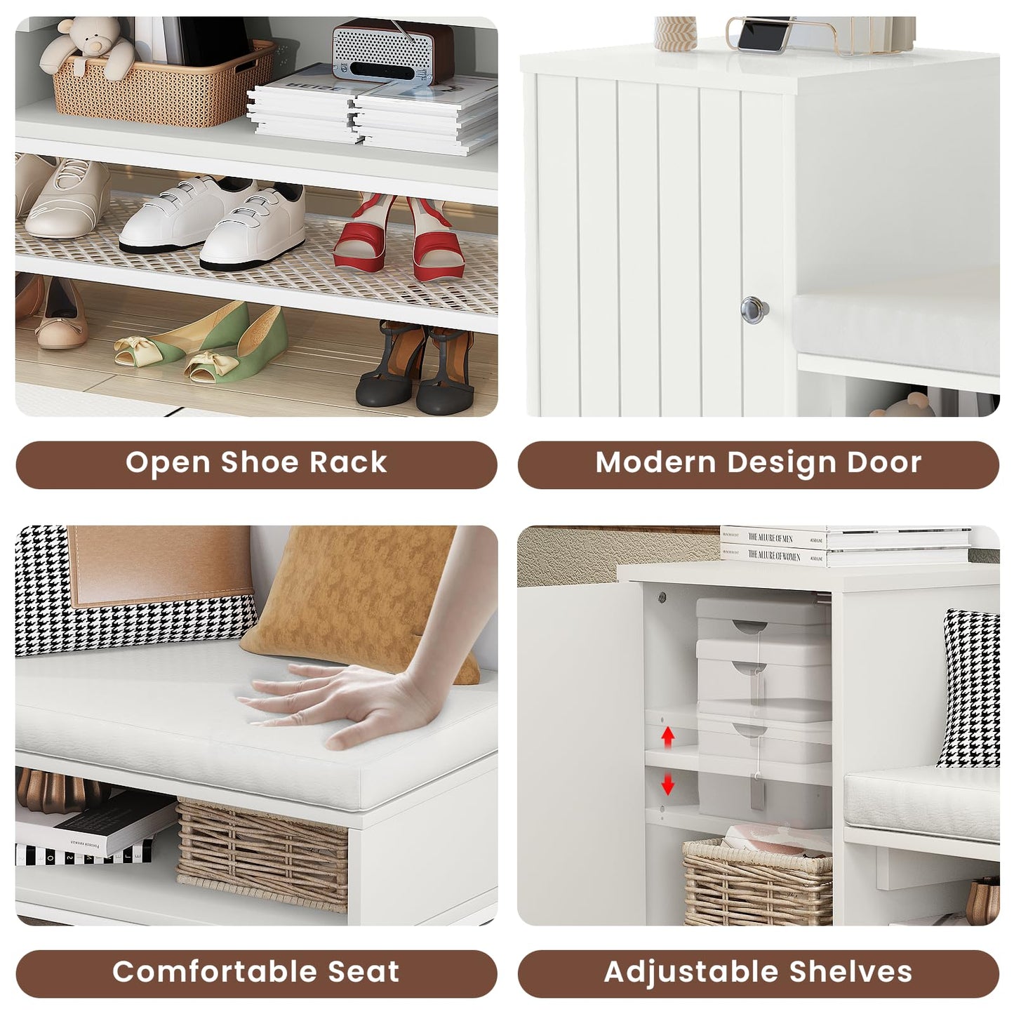 AWQM Modern Shoe Stool with Removable Upholstery and Cabinet Entryway Stool