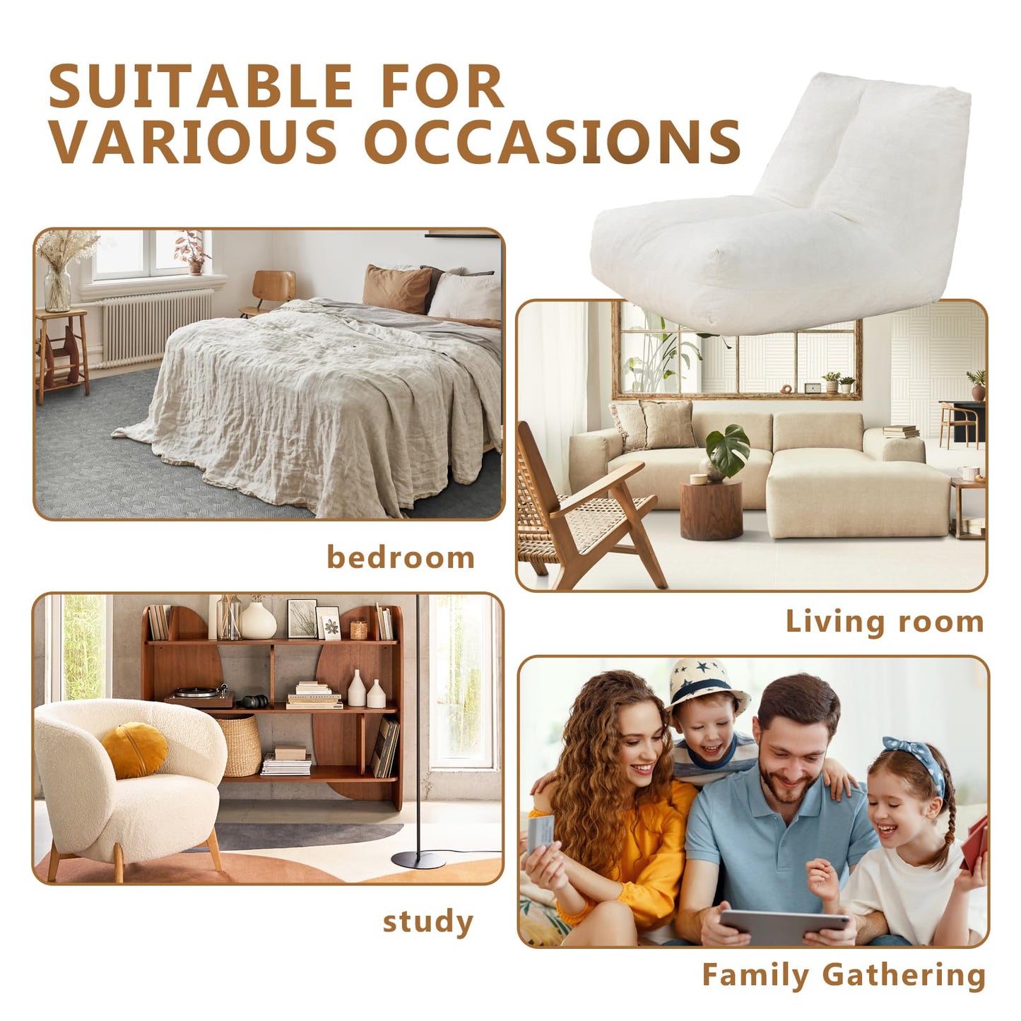 AWQM Adult bean bag chair with ergonomic support reading floor sofa chair.