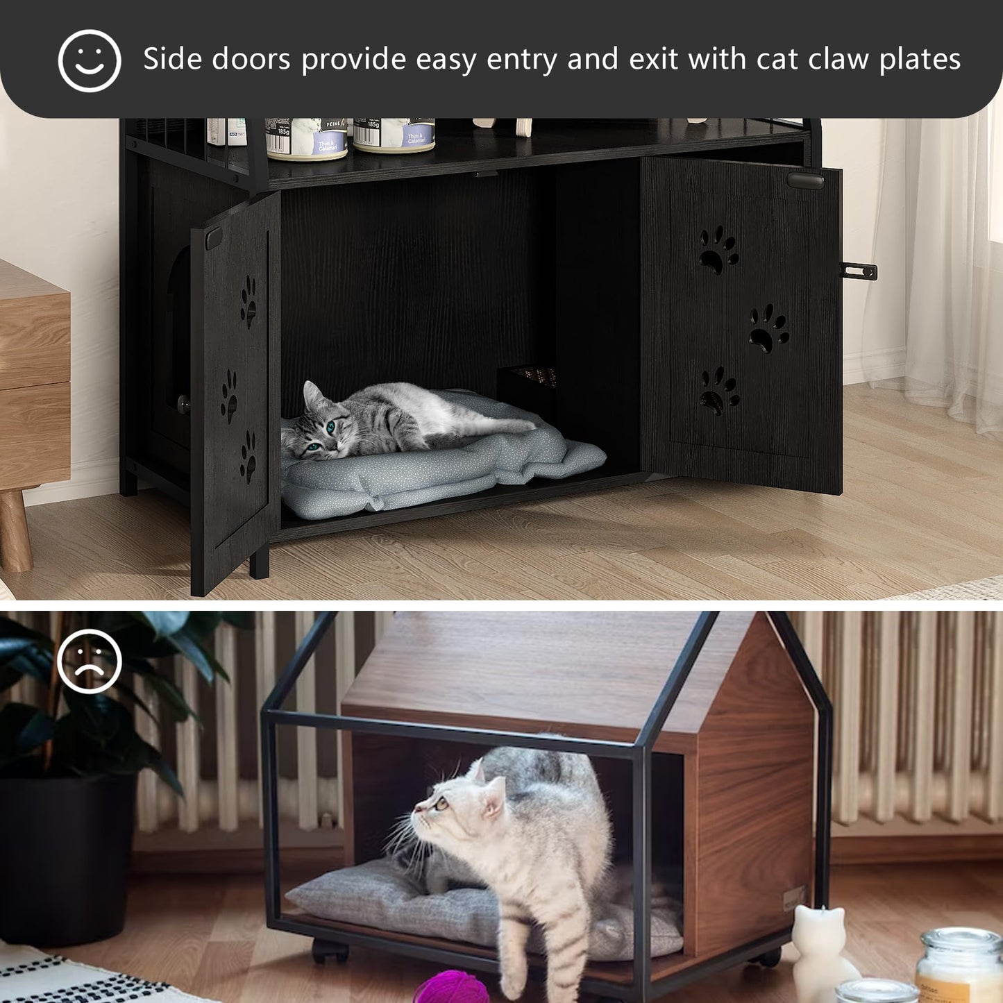 AWQM Large Wooden Cat Litter Box with Hooks and Anti-Scratch Hooks