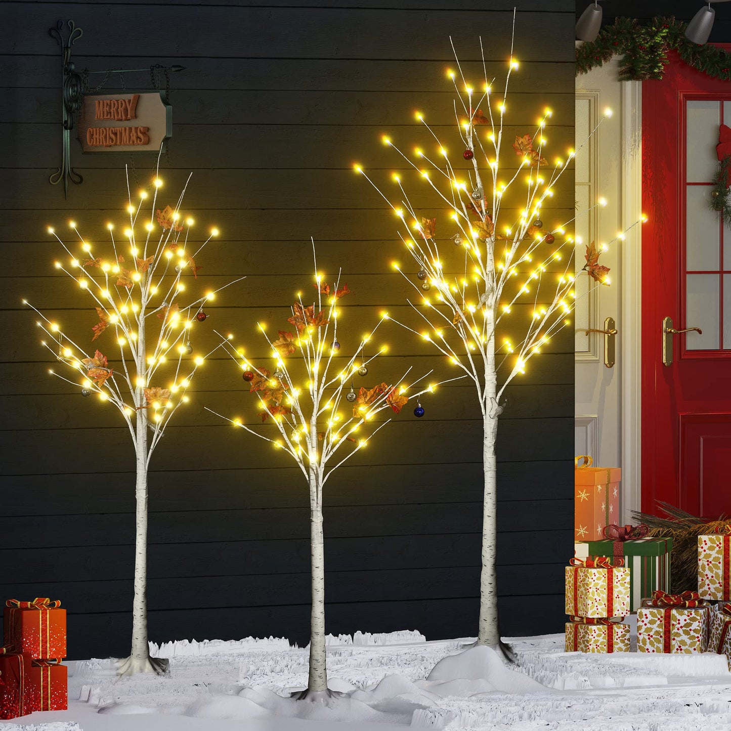 AWQM  3 Piece LED Holiday Tree Warm White Light Cherry Blossom Illuminated Tree