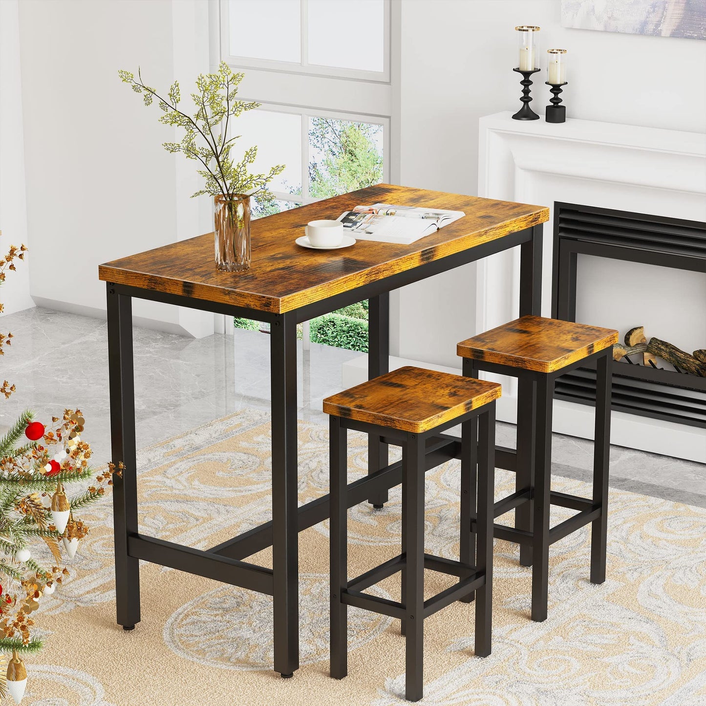 AWQM Bar Table Set, 47.2-inch Bar Table and 2 Stools