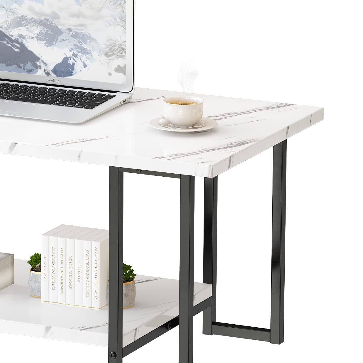 AWQM Marble Coffee Table, Faux Marble Top Rectangular Coffee Table