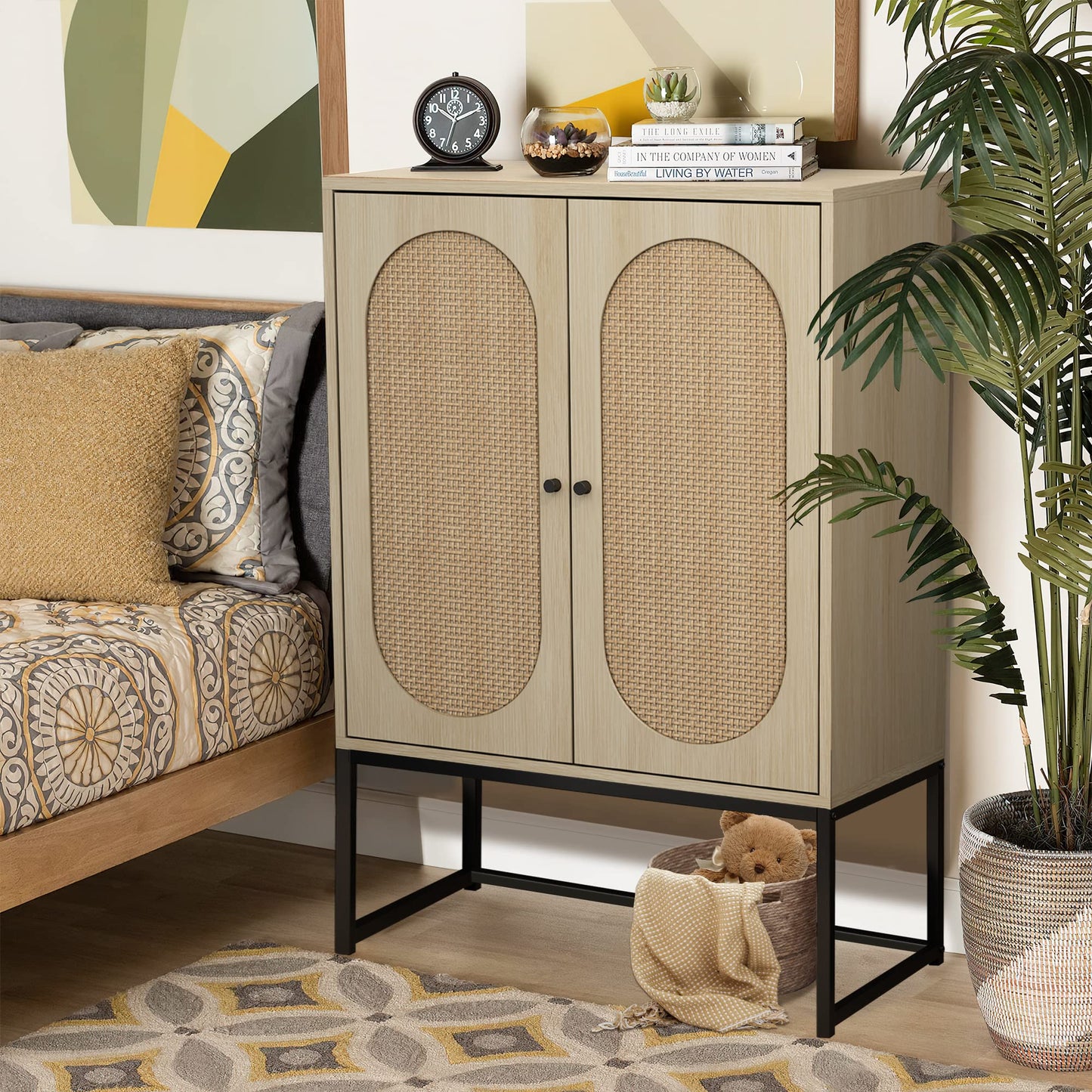AWQM Rattan Sideboard Buffet Cabinet 2-Piece Set with Door Storage