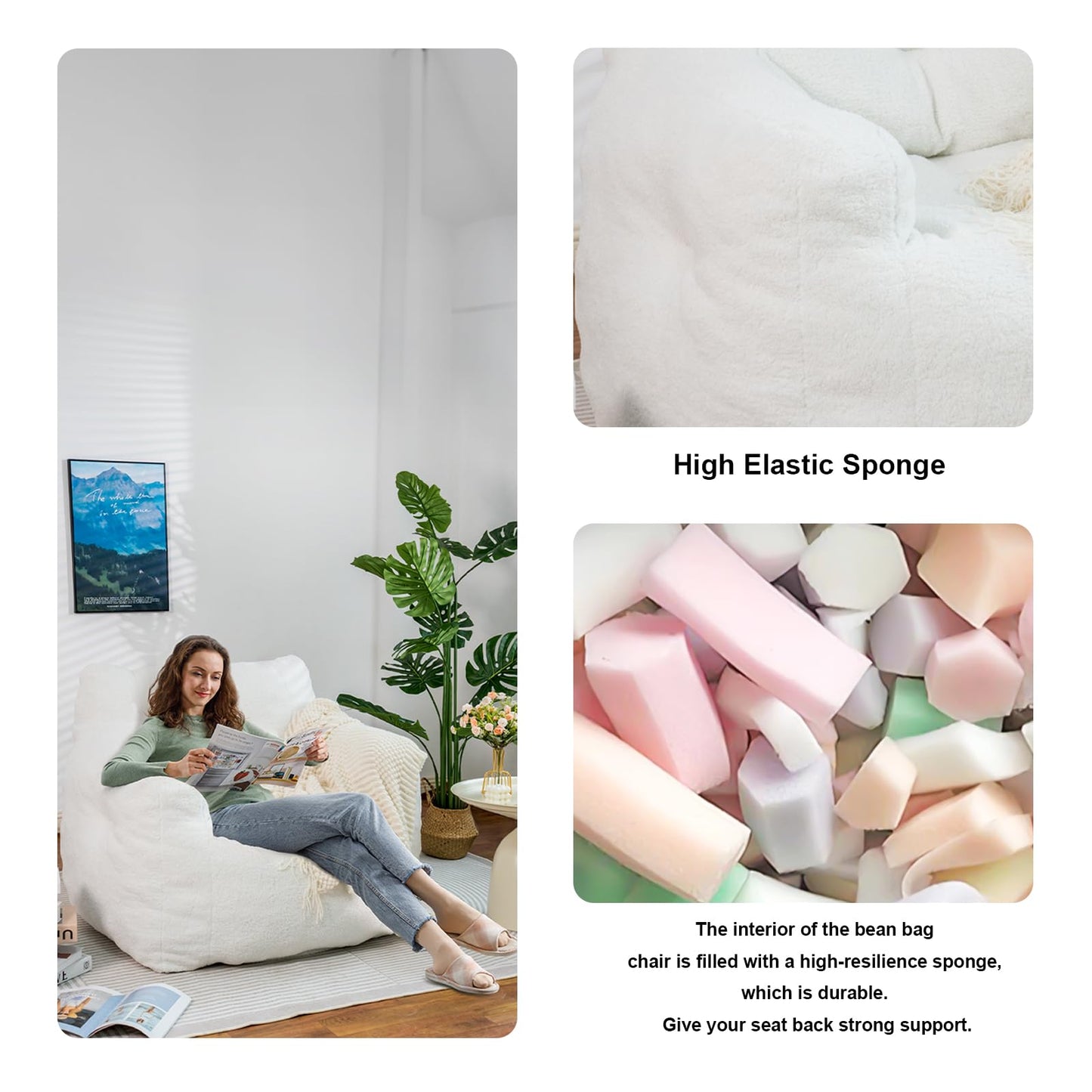 AWQM adult bean bag chair, fur bean bag sofa, memory foam large bean bag chair