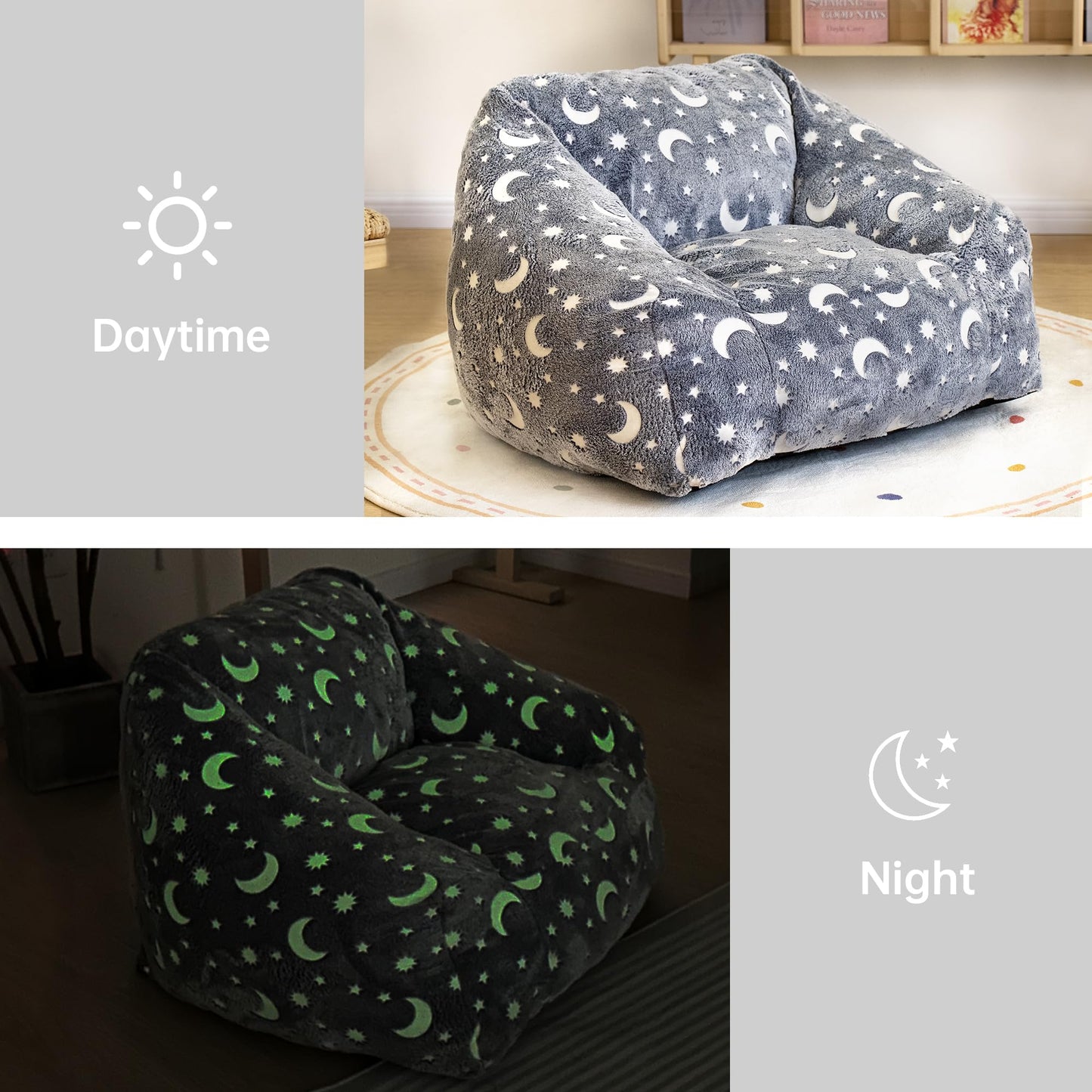 AWQM Children's Bean Bag Chair, Modern Moon Bean Bag Sofa with Foam Padding