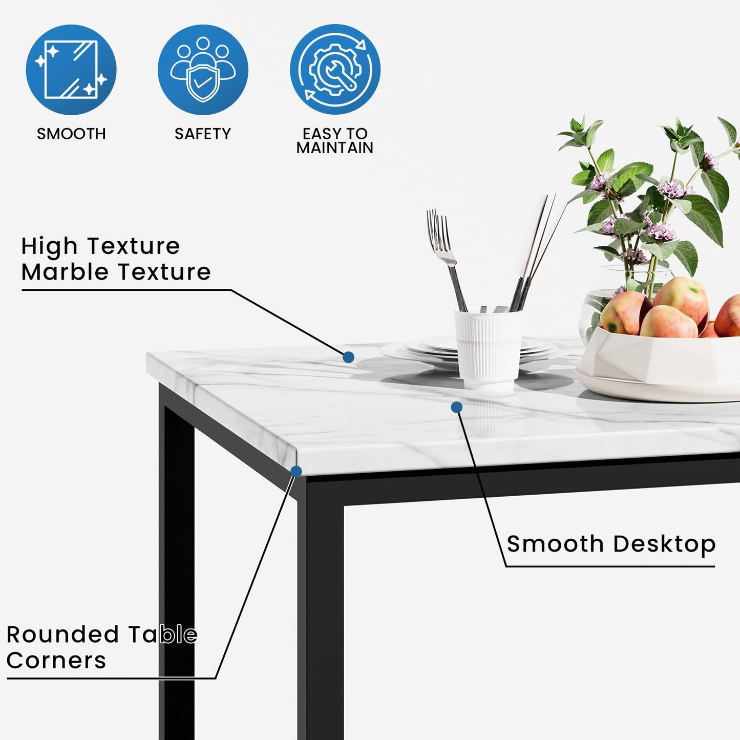AWQM Modern Marble Kitchen Dining Table and Chairs 6 Person Dining Velvet Stools
