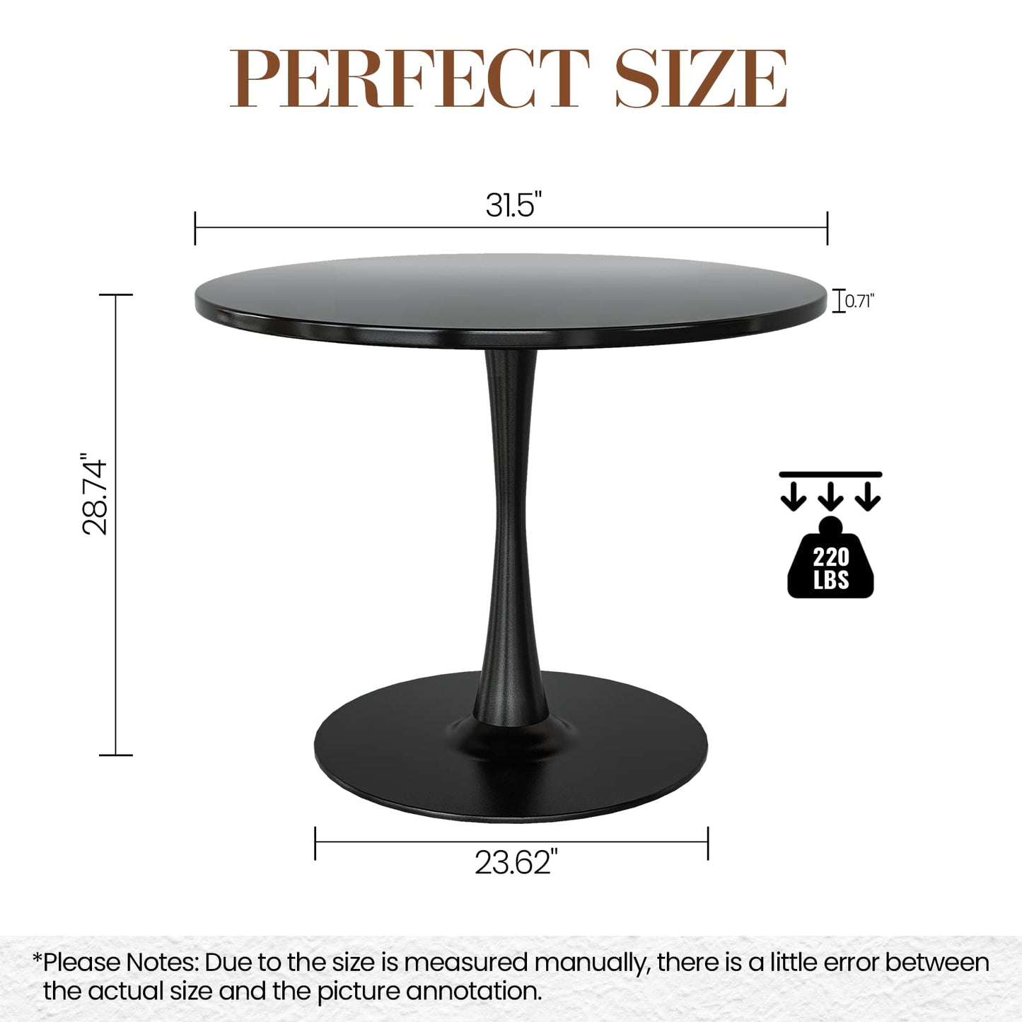 AWQM Round Dining Table, 31.5-Inch, Kitchen Table for 2-4 People