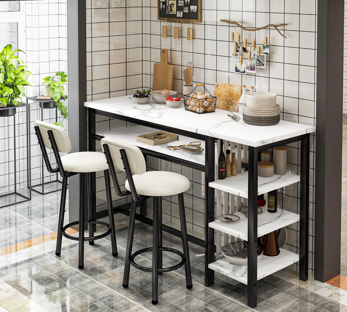 AWQM 2 Person Kitchen Bar High Table and Chairs, 2 Person Dining Table