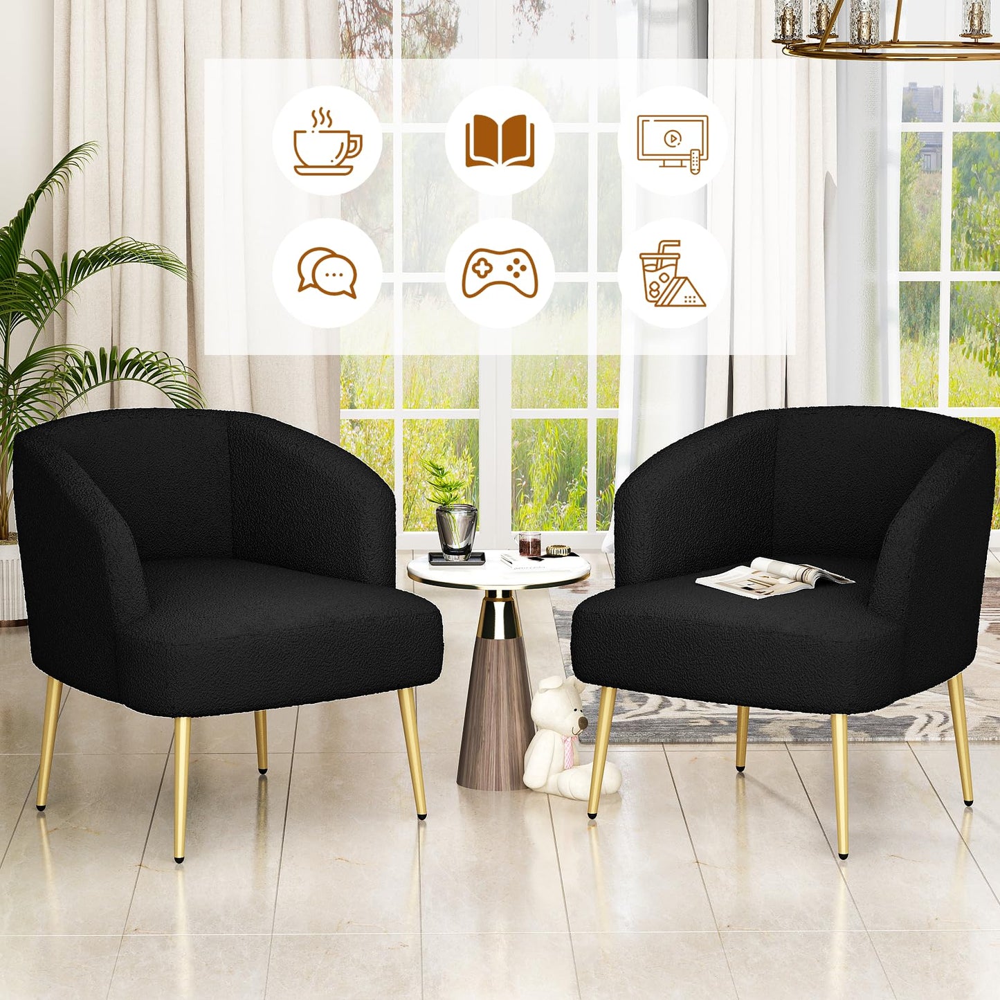 AWQM Sofa Chair with Armrests and Gold Legs