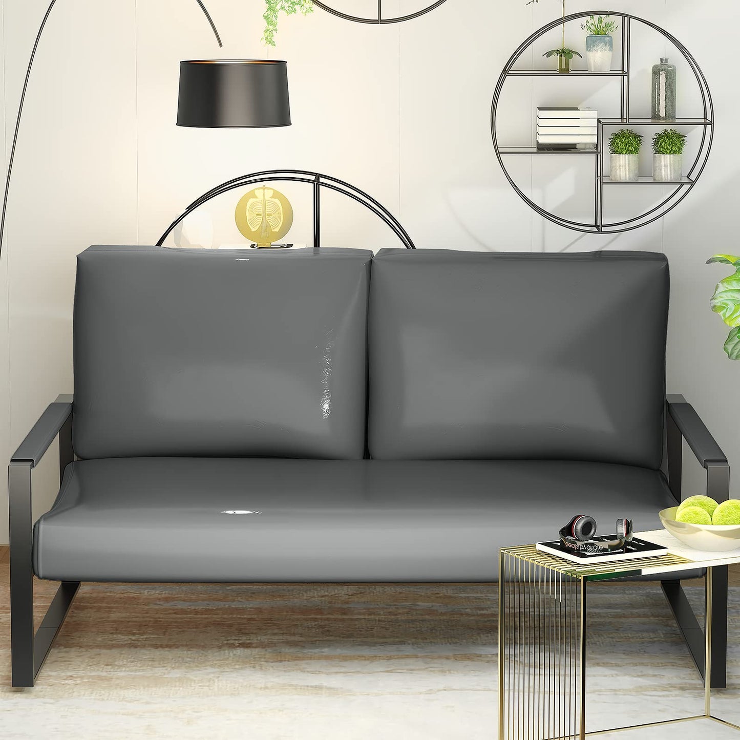 AWQM Mid-Century Modern Sectional Sofa, Upholstered Faux Leather Loveseat