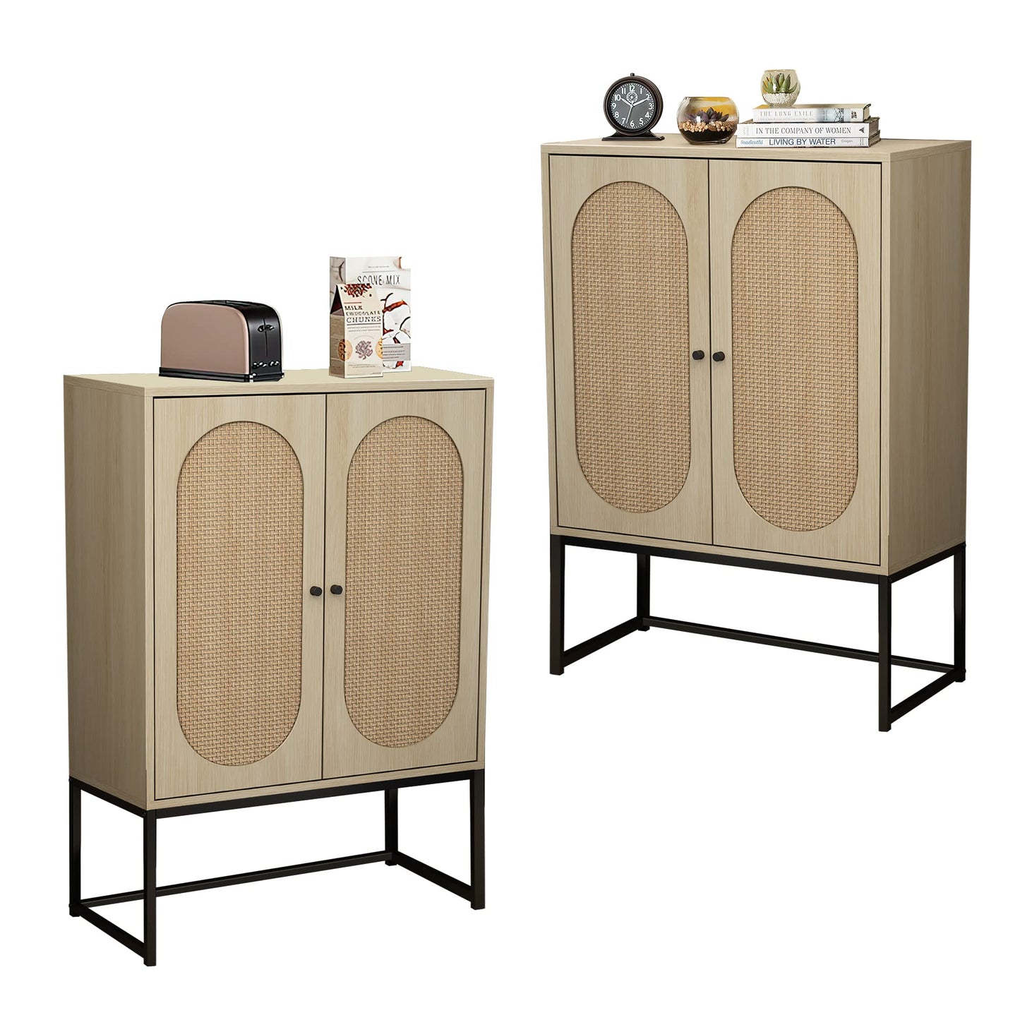 AWQM Rattan Sideboard Buffet Cabinet 2-Piece Set with Door Storage