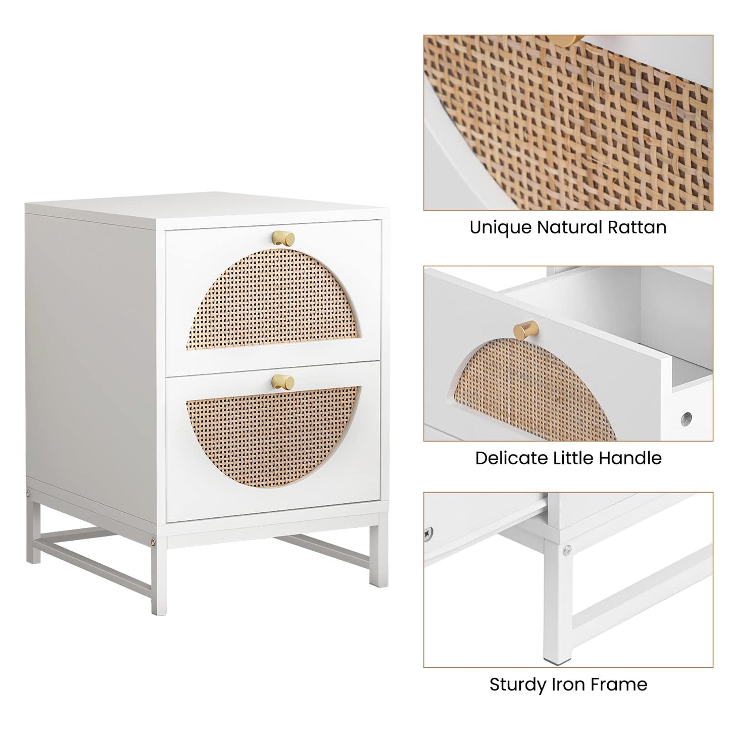 AWQM wooden rattan bedside table set of 2