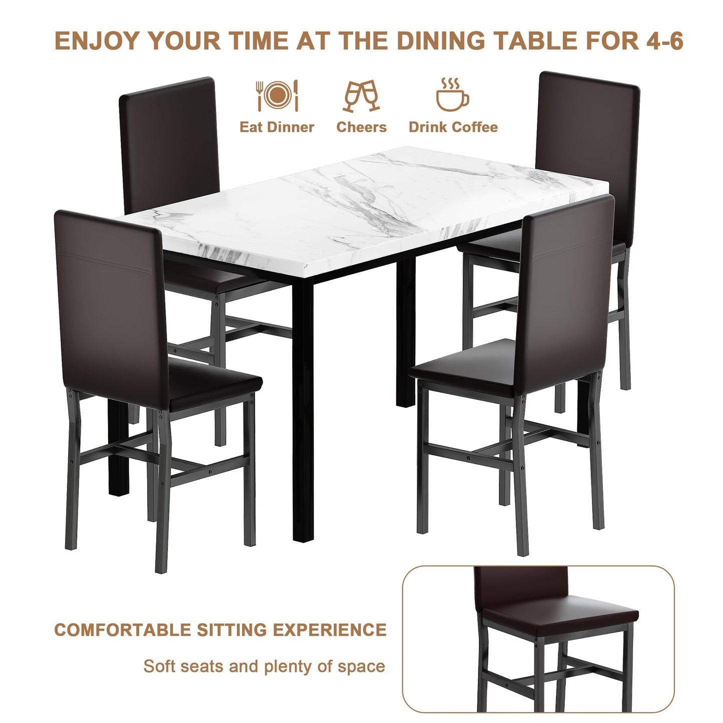AWQM Modern Faux Marble 4 Person Dining Table Set, Space Saving 5 Piece Dining Table Set.