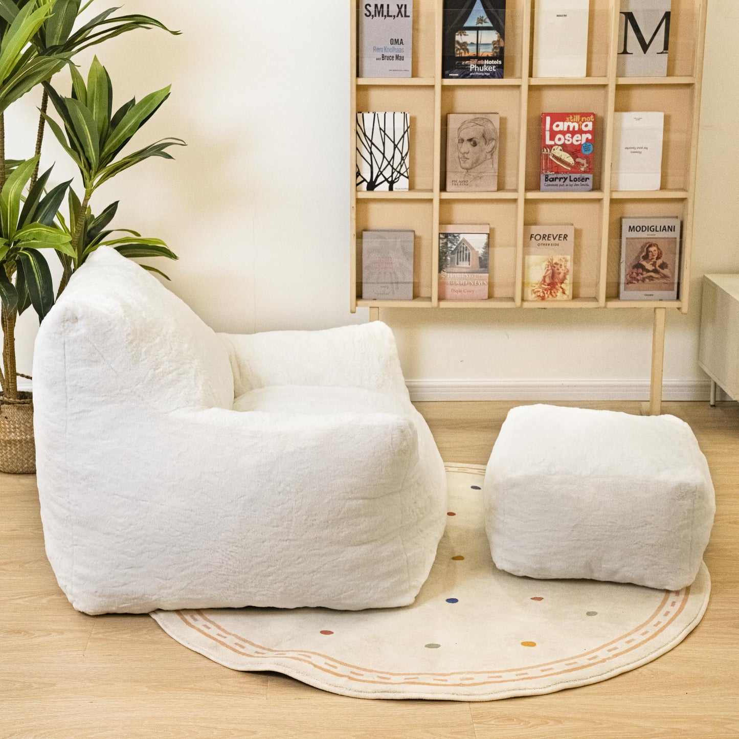 AWQM Bean Bag Chair with Footstool, Bean Bag Chair with Padded Arms