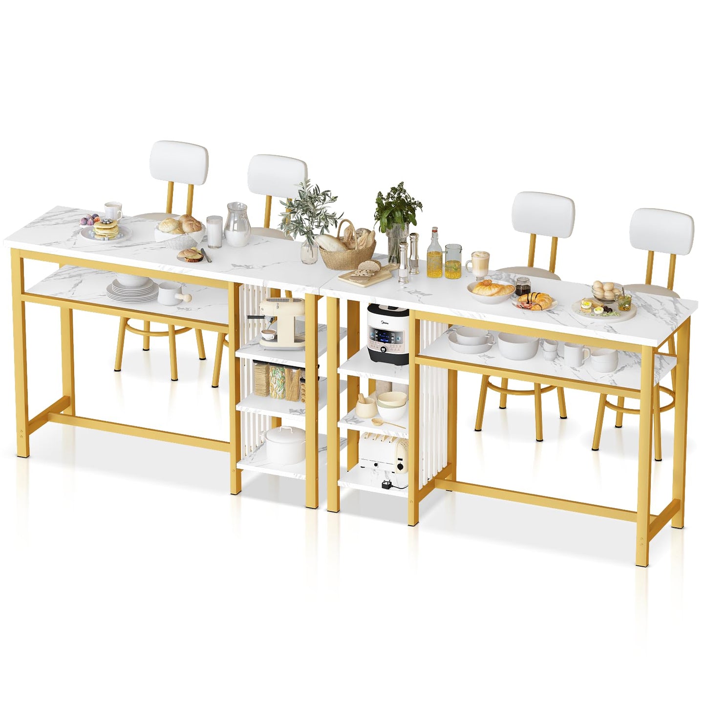 AWQM Marble 3 Piece Bar Table and Chairs Set, 2 PU Cushion Bar Stools