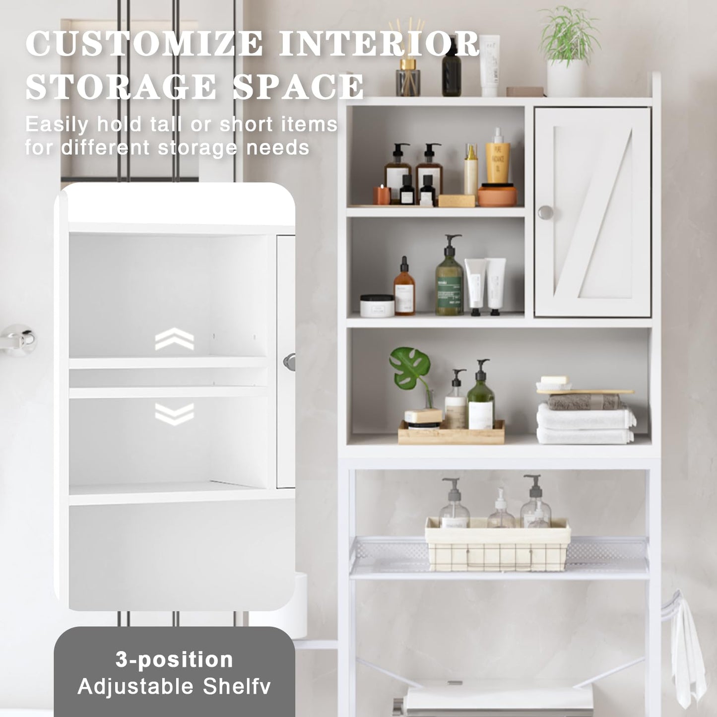 AWQM Wooden Single Door Above Toilet Space Saver Cabinet