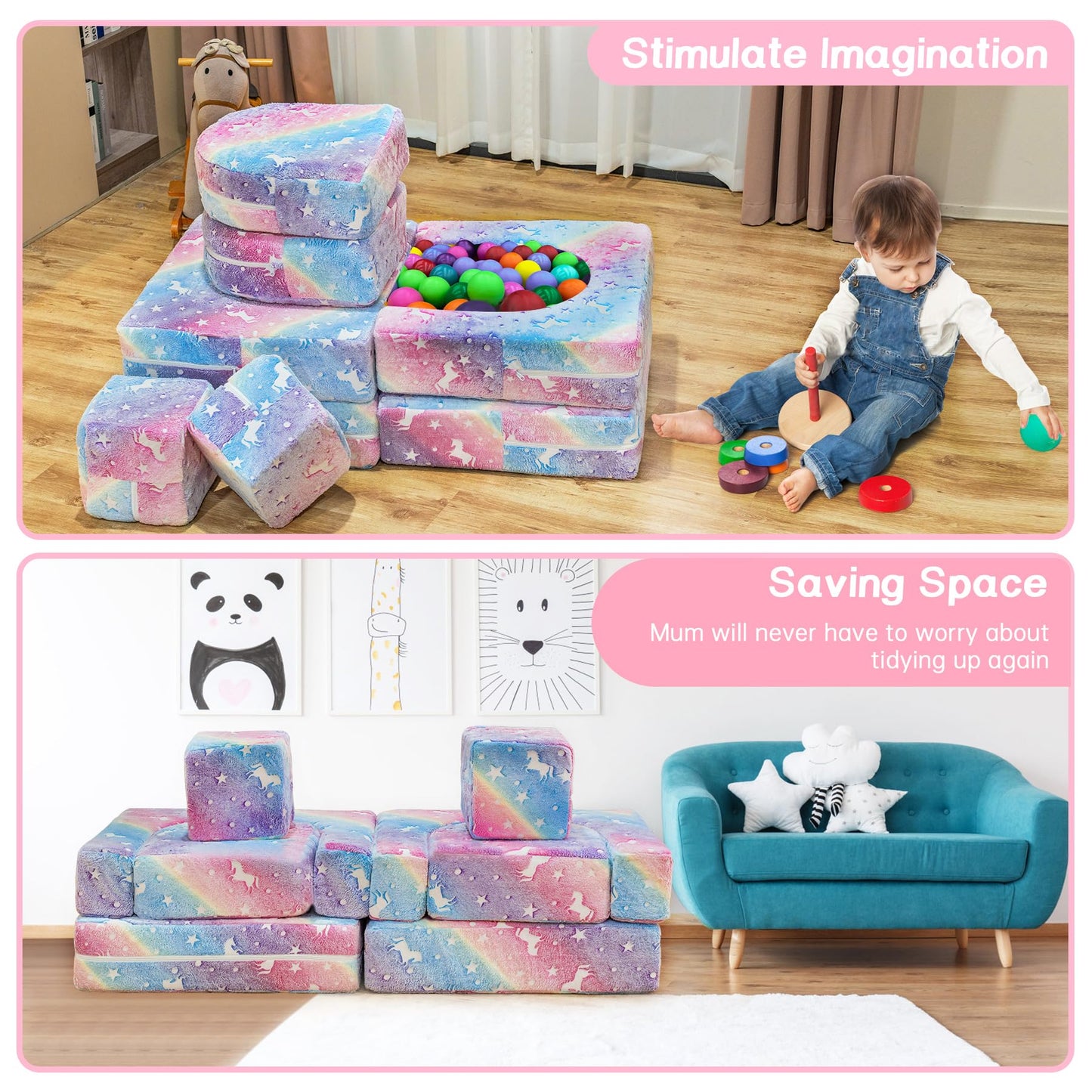 AWQM Glow-in-the-Dark Children's Sofa 8-Piece Set Modular Children's Play Sofa
