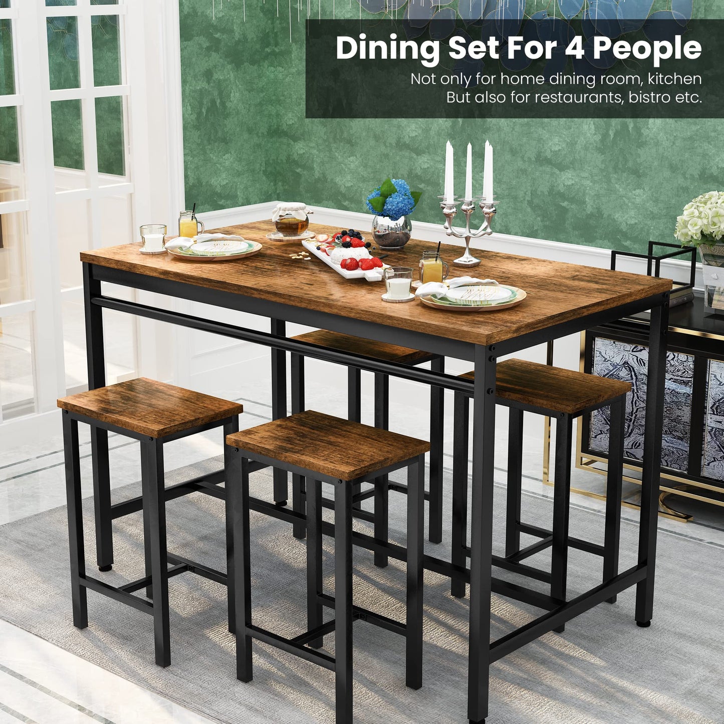 AWQM Modern Kitchen Industrial Dining Table and Chairs , Dining Table Set for 4