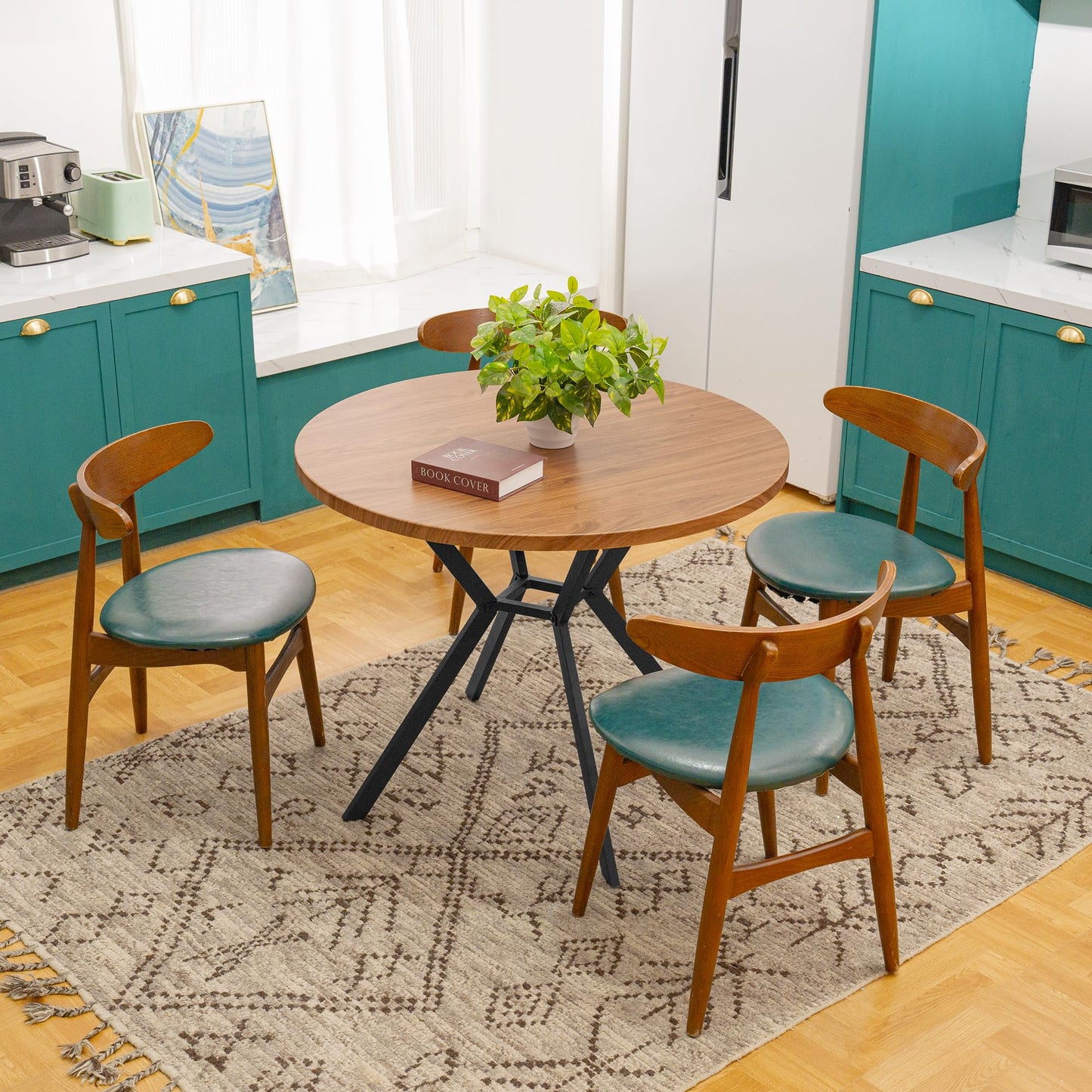 AWQM Mid-Century Modern Round Kitchen Dining Table for 4