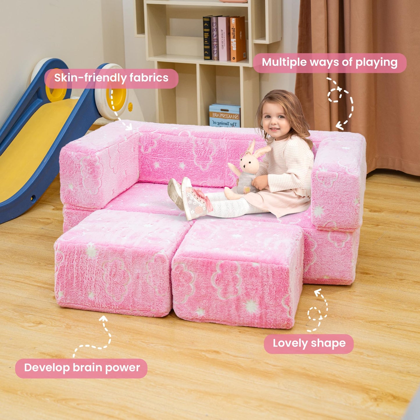 AWQM Foldable modular children's play sofa, glow-in-the-dark children's play sofa