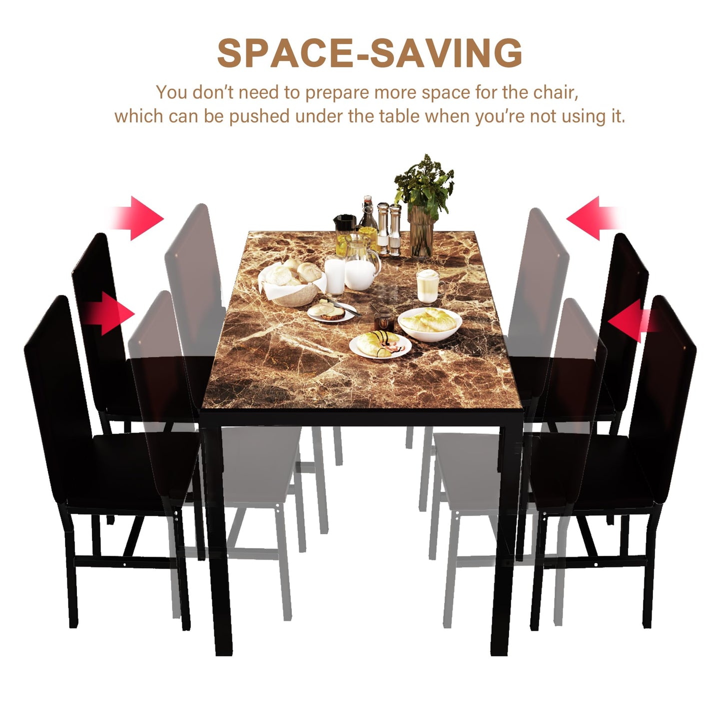 AWQM Modern Kitchen Marble Dining Table and Chairs Set, 4 Person Dining Table Set