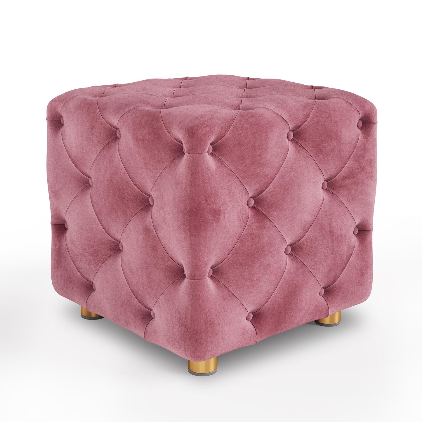 AWQM Small Velvet Ottoman, Modern Versatile Square Footstool with Metal Legs